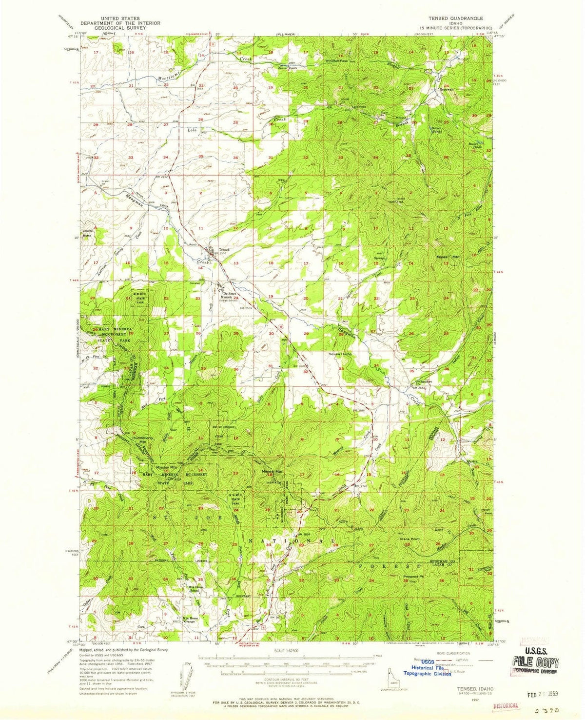 1957 Tensed, ID - Idaho - USGS Topographic Map