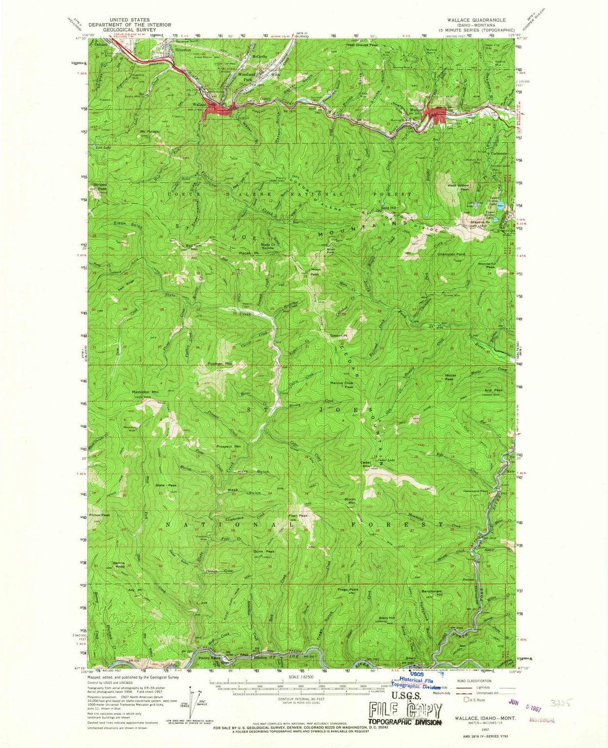 1957 Wallace, ID - Idaho - USGS Topographic Map