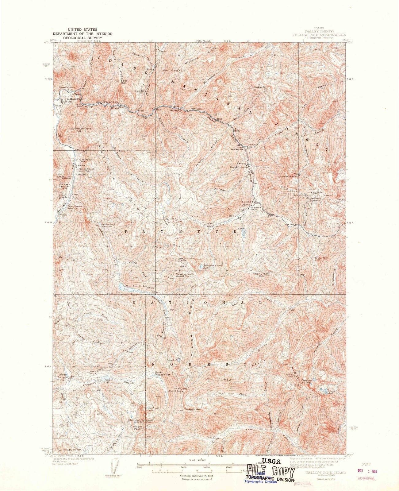 1943 Yellow Pine, ID - Idaho - USGS Topographic Map