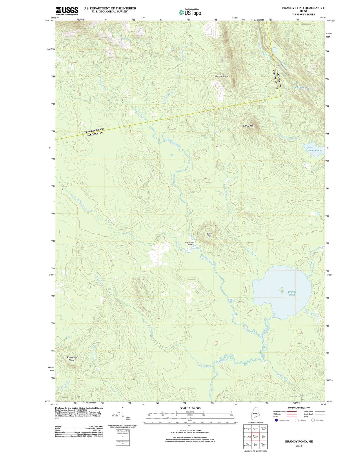 2011 Brandy Pond, ME - Maine - USGS Topographic Map