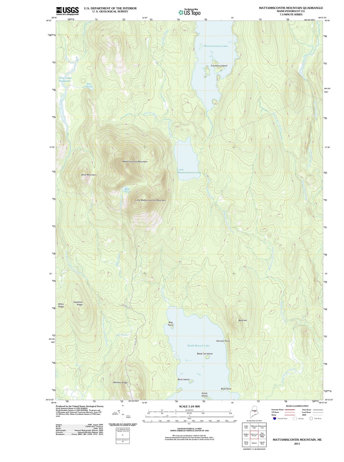 2011 Mattamiscontis Mountain, ME - Maine - USGS Topographic Map