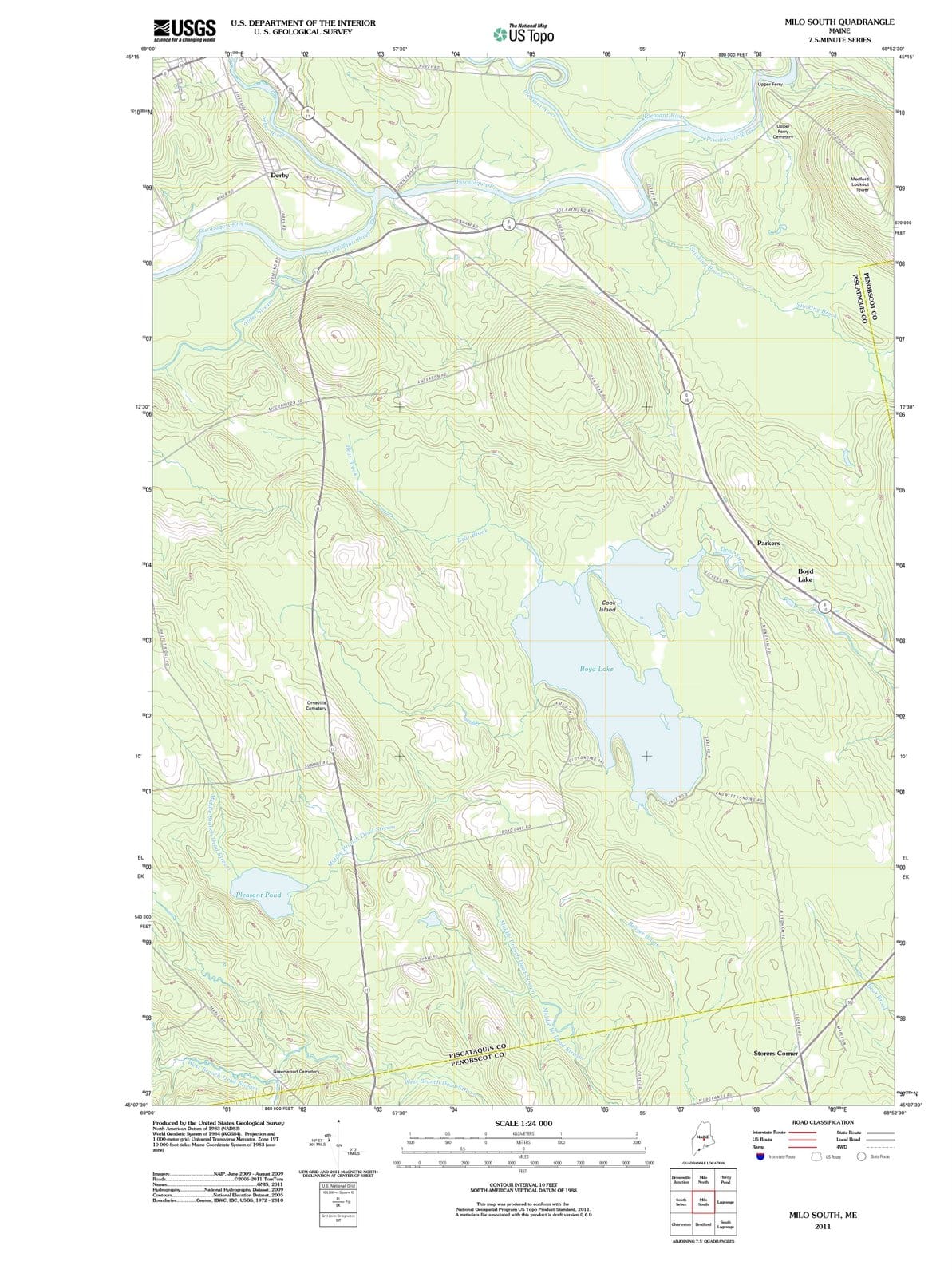 2011 Milo South, ME - Maine - USGS Topographic Map