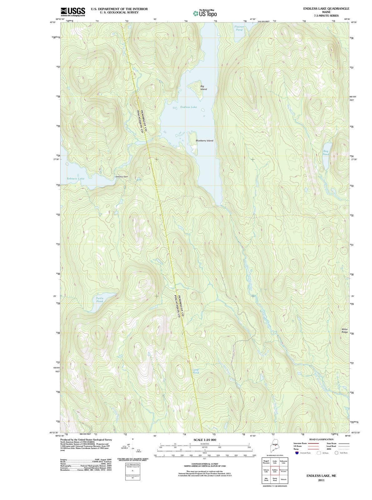 2011 Endless Lake, ME - Maine - USGS Topographic Map