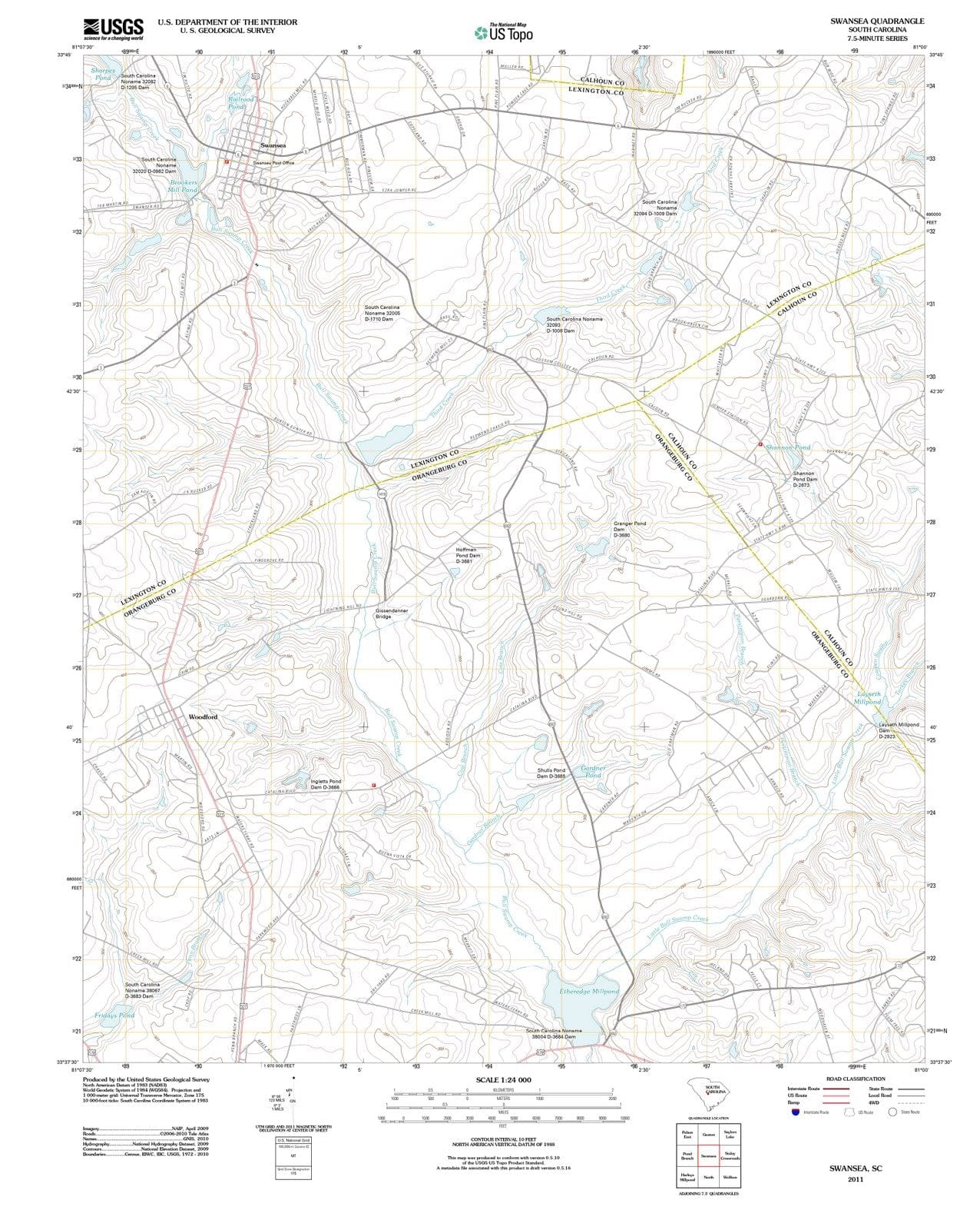 2011 Swansea, SC - South Carolina - USGS Topographic Map