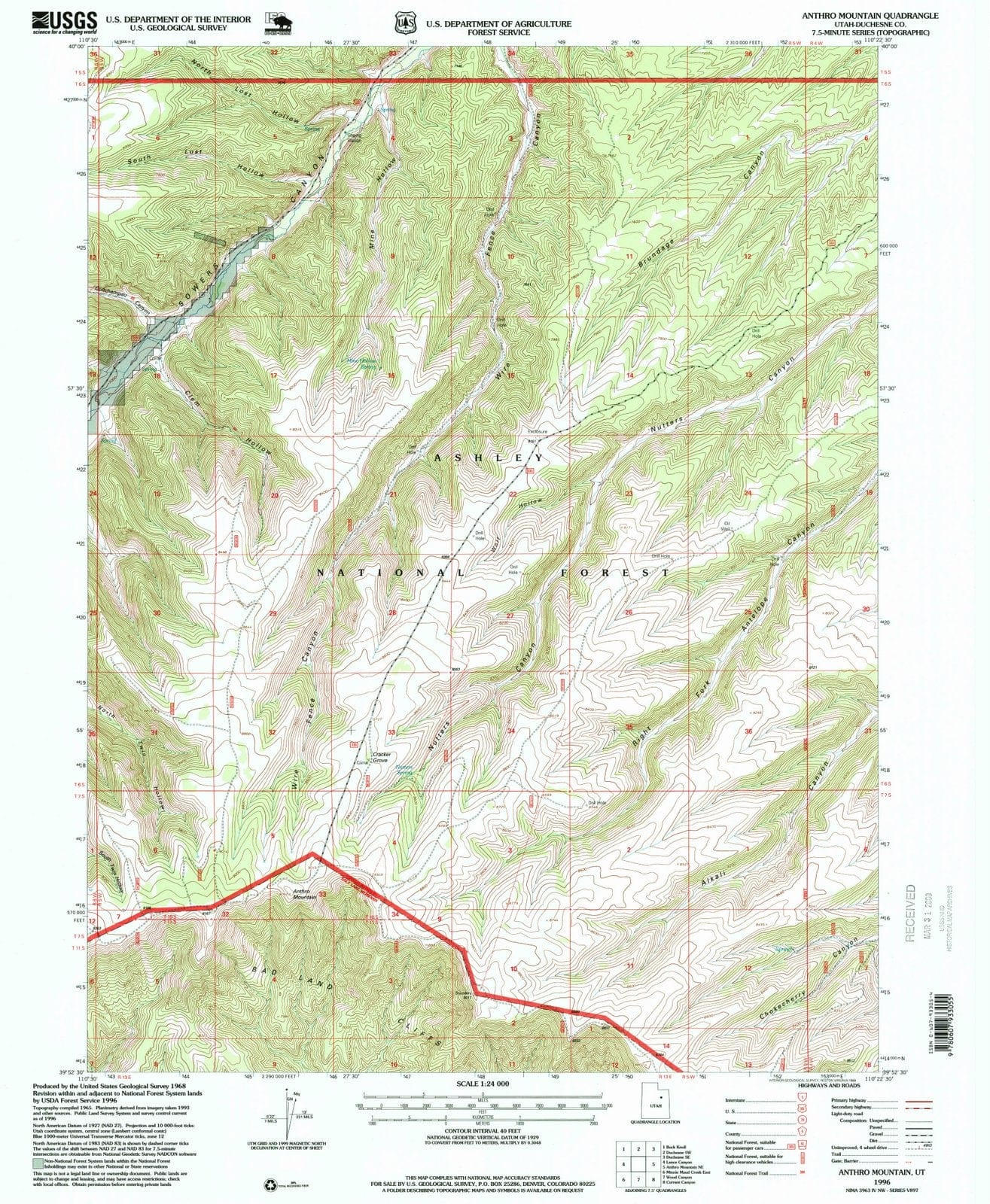 1996 Anthro Mountain, UT - Utah - USGS Topographic Map v2