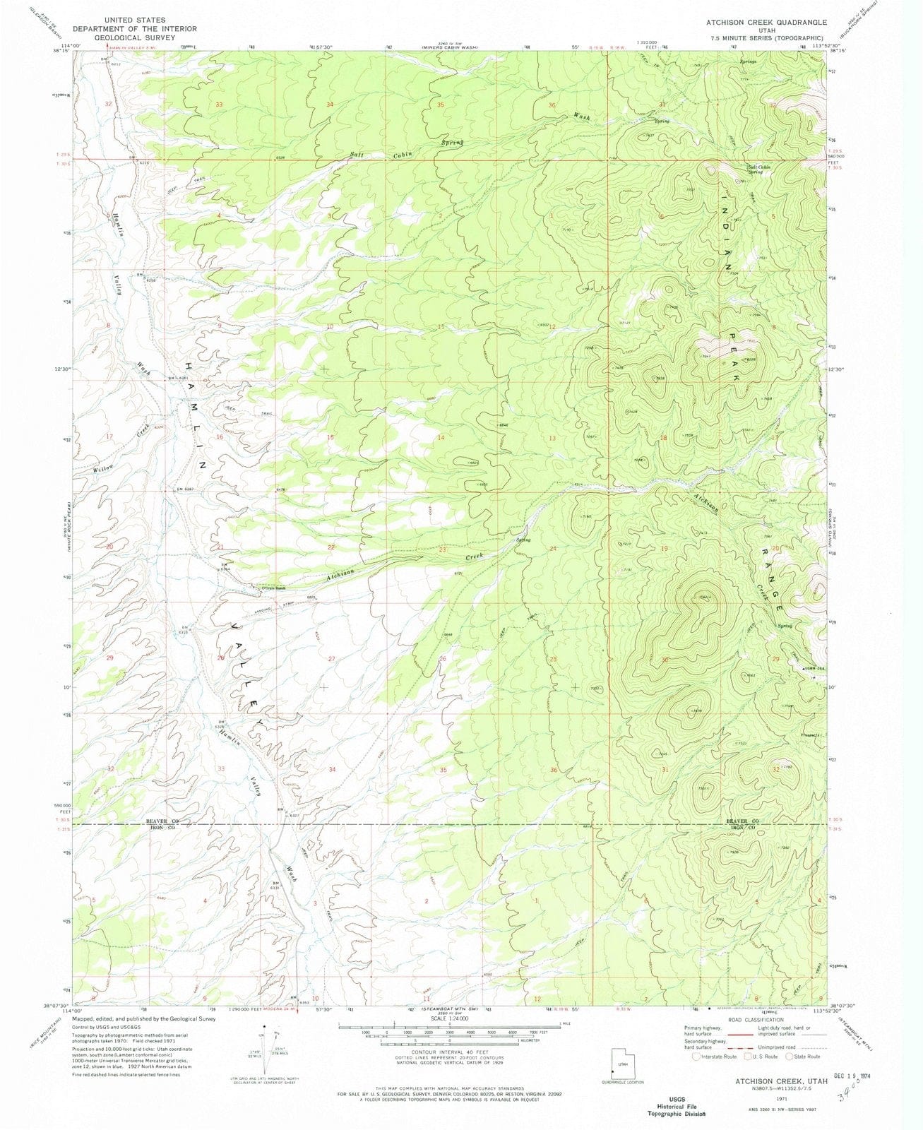 1971 Atchison Creek, UT - Utah - USGS Topographic Map