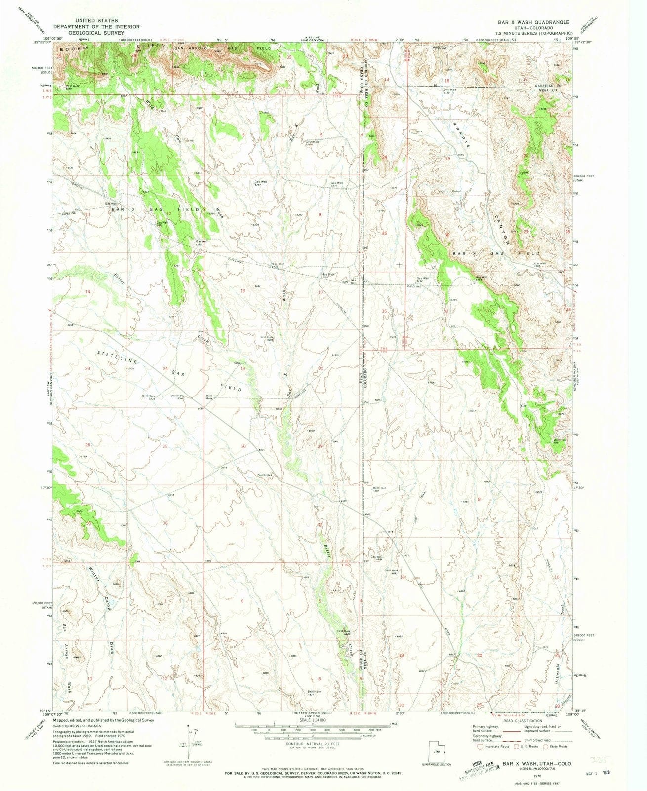 1970 Bar X Wash, UT - Utah - USGS Topographic Map