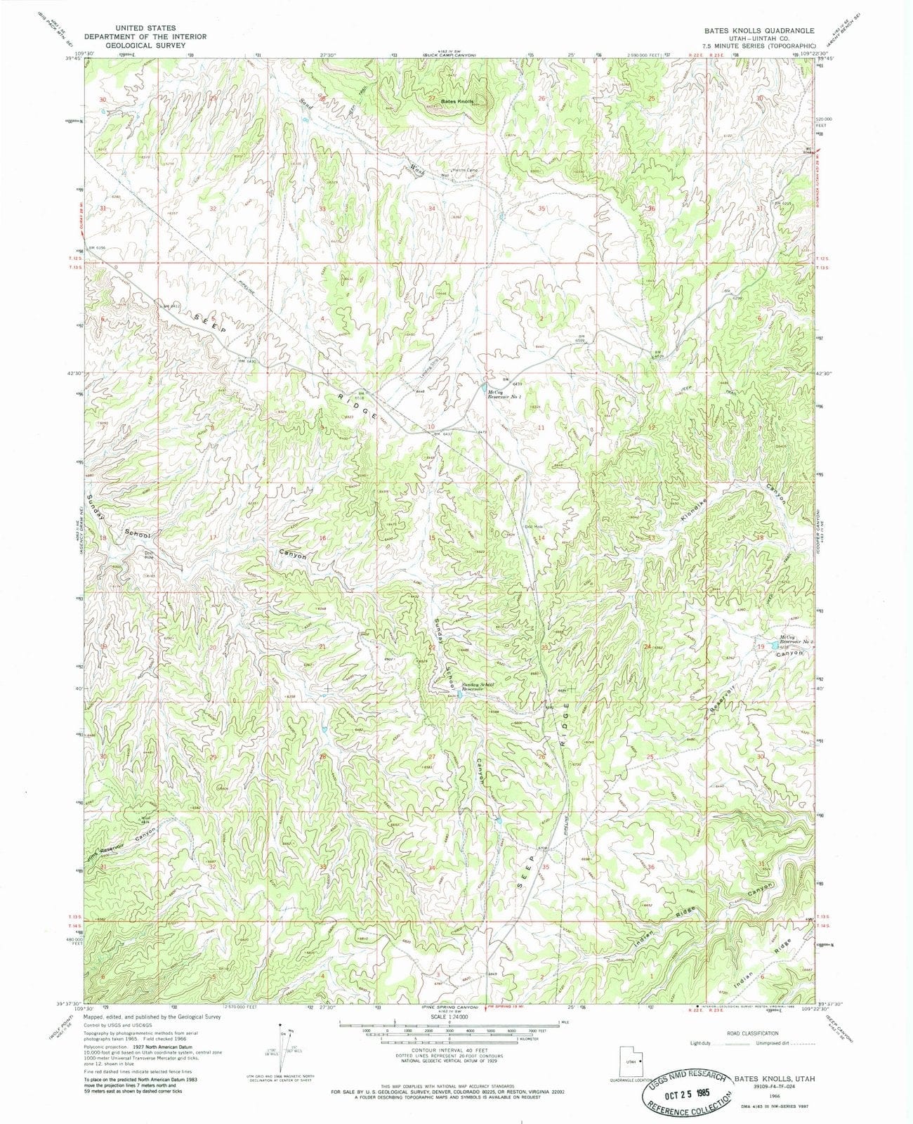 1966 Bates Knolls, UT - Utah - USGS Topographic Map
