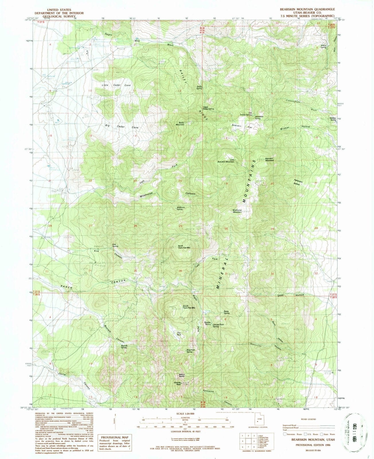 1986 Bearskin Mountain, UT - Utah - USGS Topographic Map