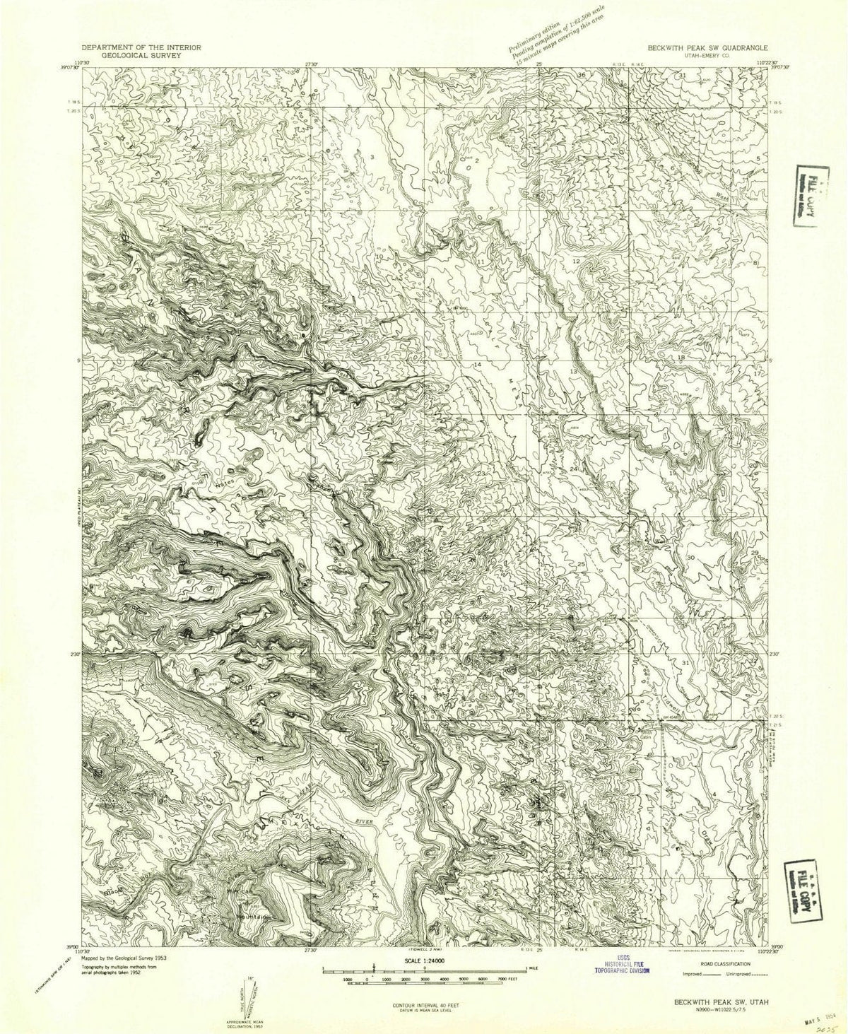1953 Beckwith Peak, UT - Utah - USGS Topographic Map