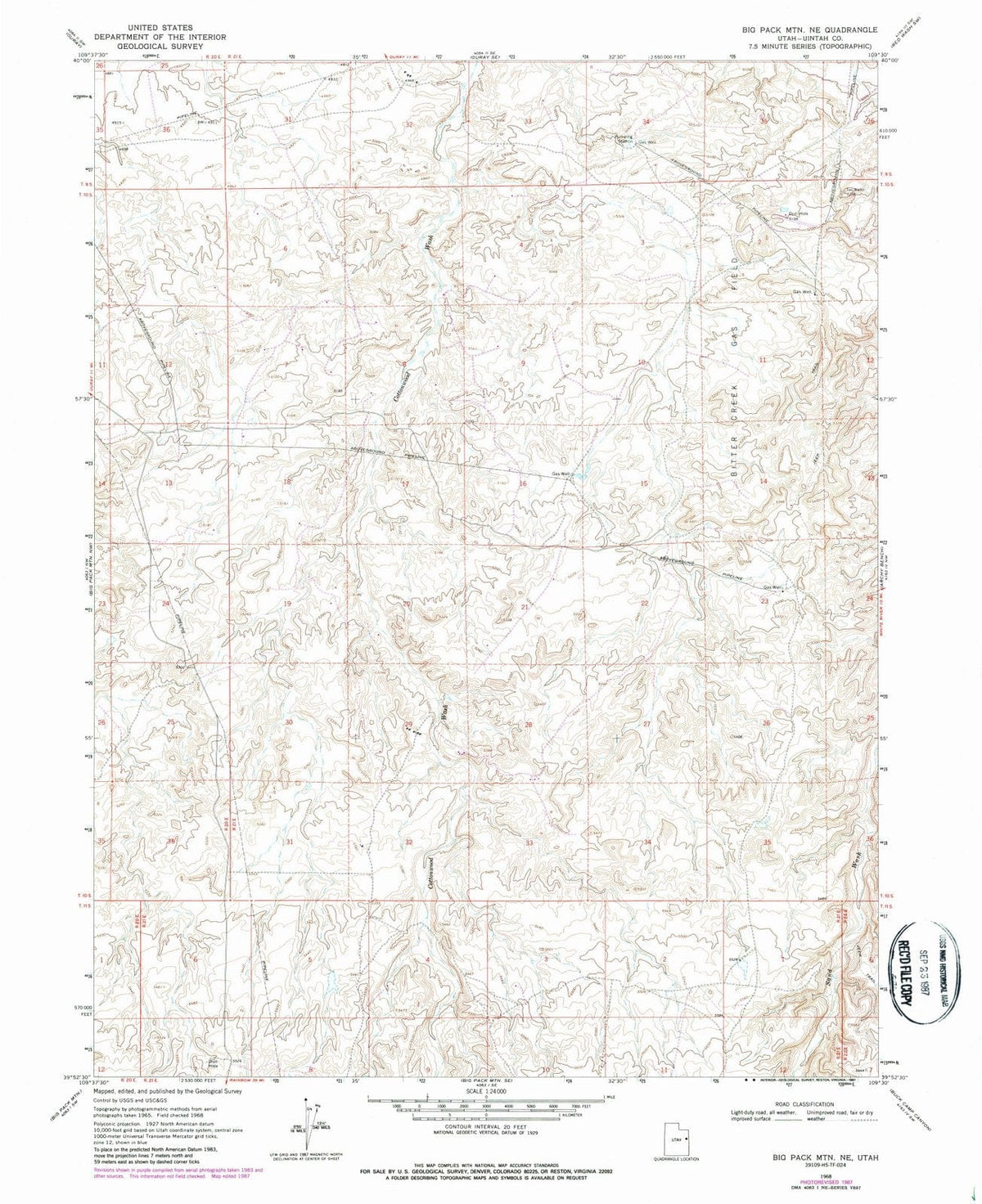 1968 Big Pack MTN, UT - Utah - USGS Topographic Map
