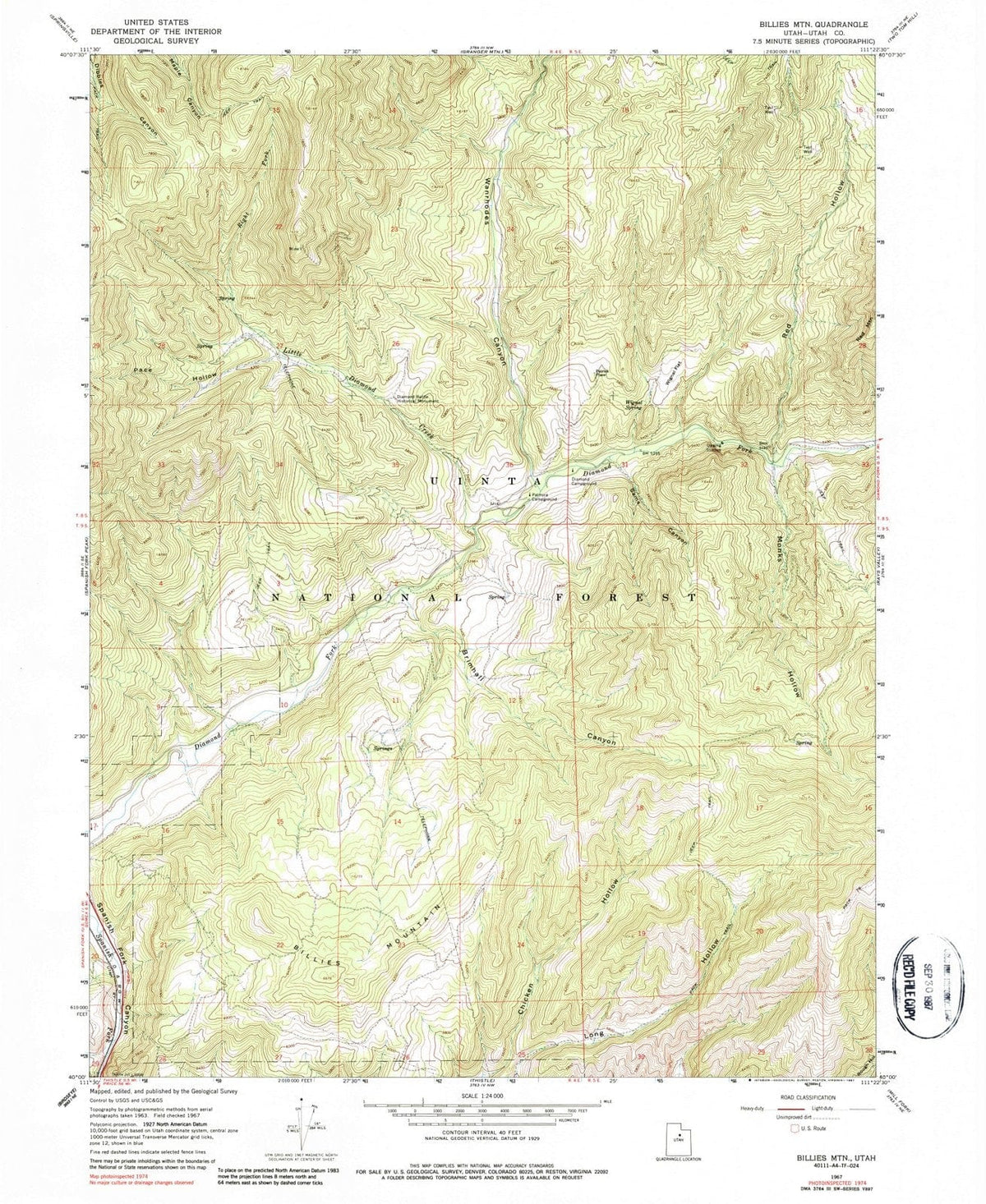 1967 Billies MTN, UT - Utah - USGS Topographic Map