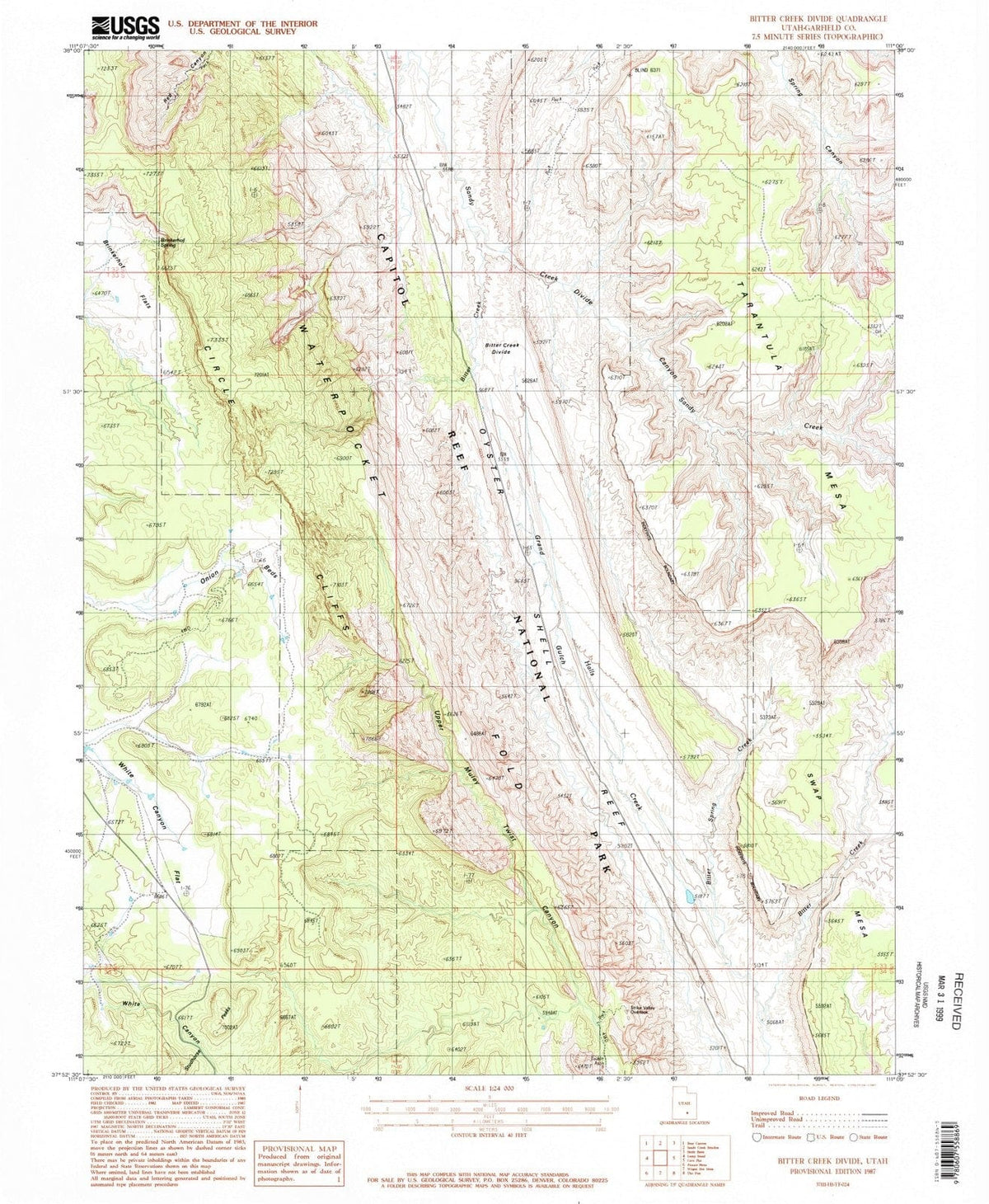 1987 Bitter Creek Divide, UT - Utah - USGS Topographic Map