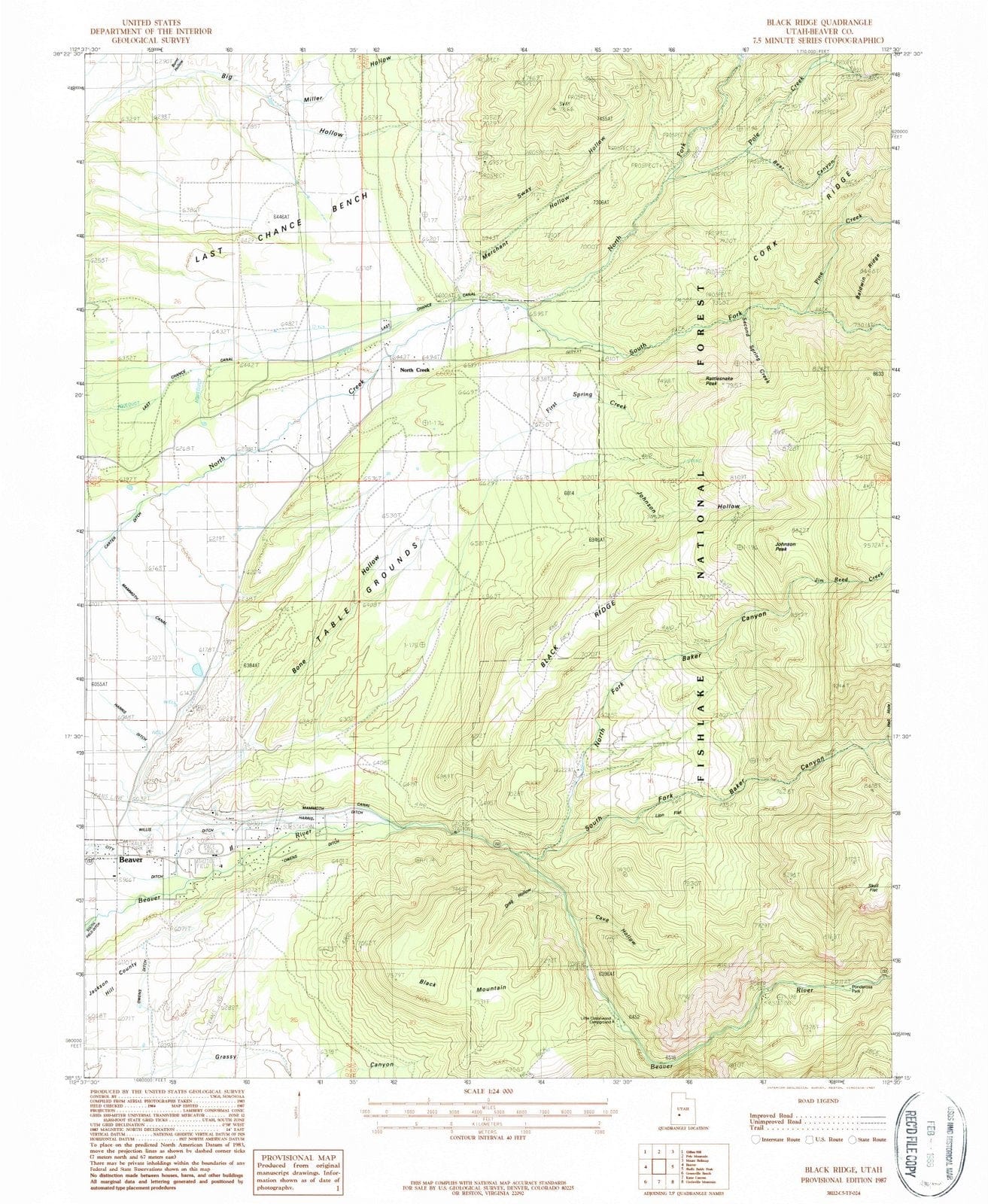 1987 Black Ridge, UT - Utah - USGS Topographic Map