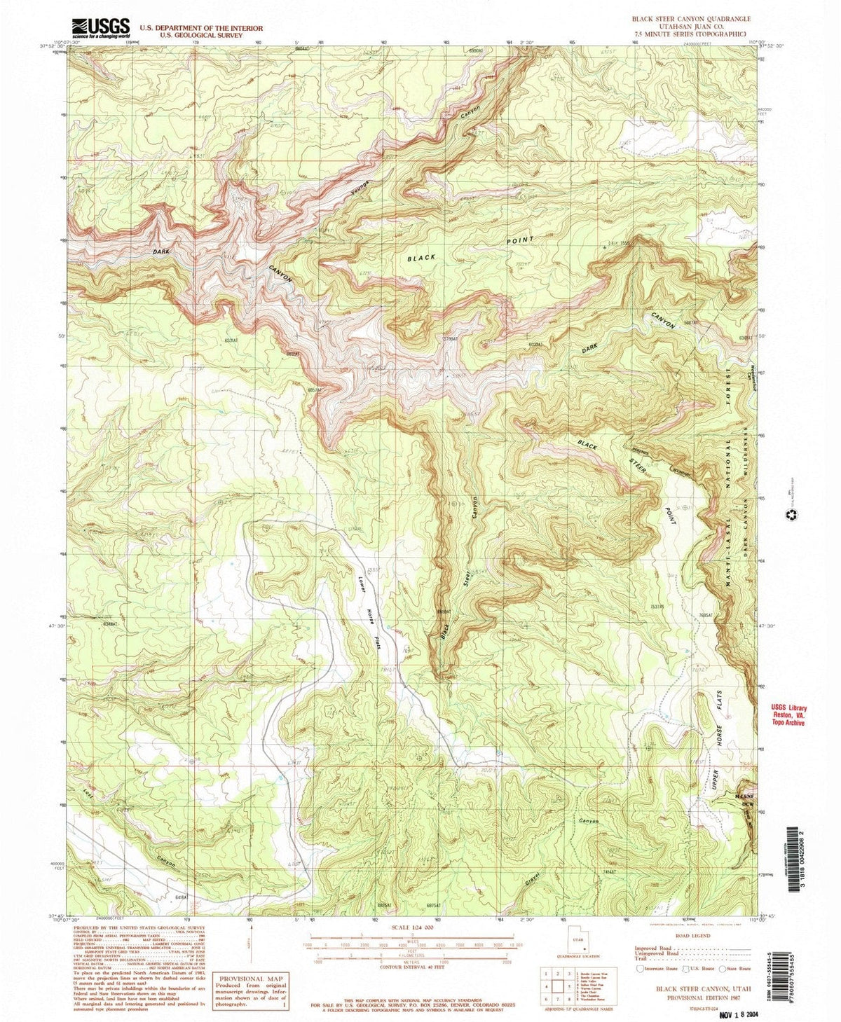 1987 Black Steer Canyon, UT - Utah - USGS Topographic Map
