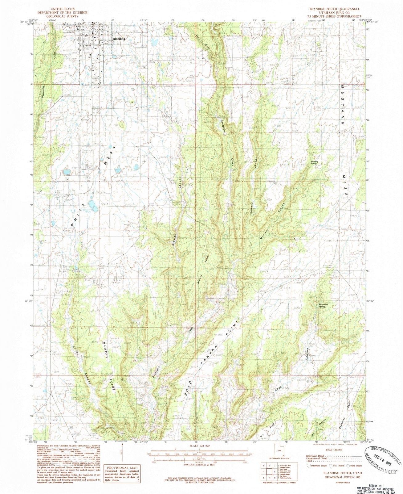 1985 Blanding South, UT - Utah - USGS Topographic Map