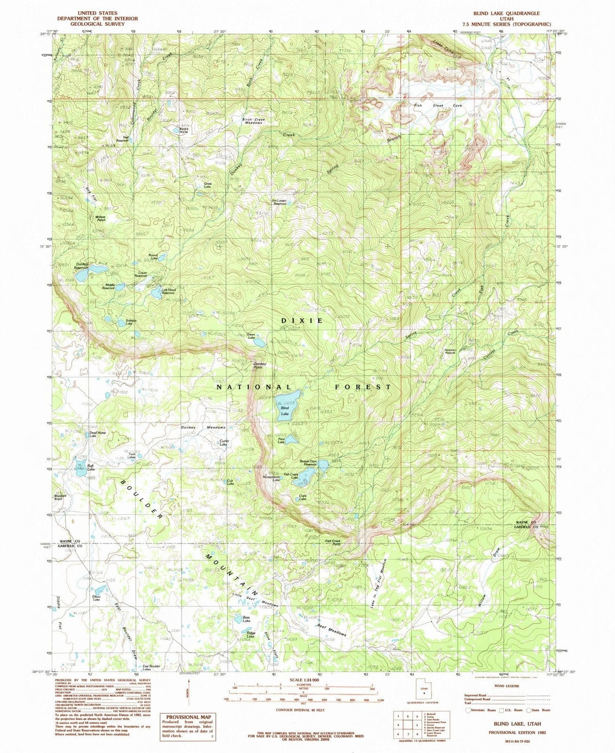 1985 Blind Lake, UT - Utah - USGS Topographic Map