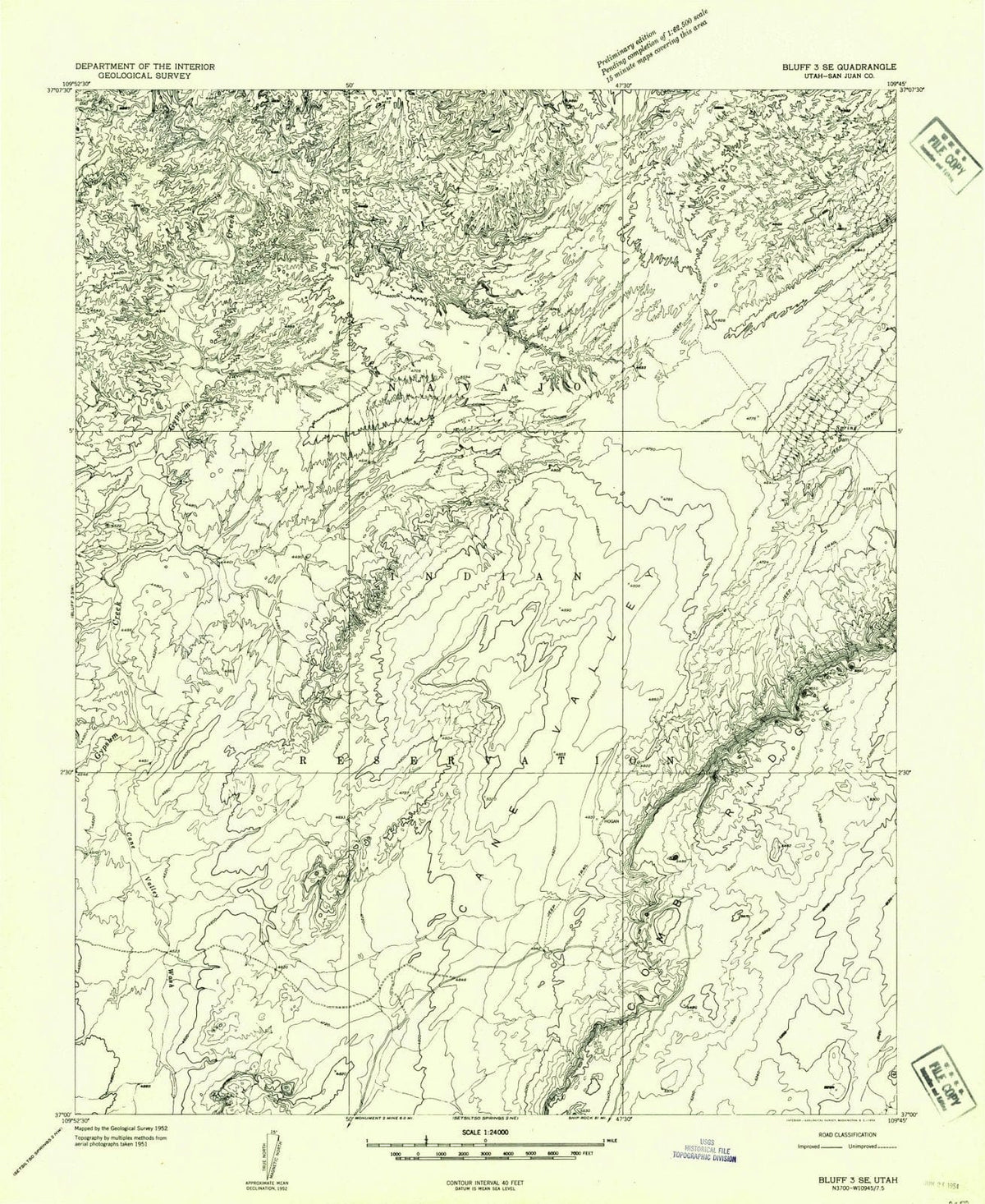 1952 Bluff 3, UT - Utah - USGS Topographic Map