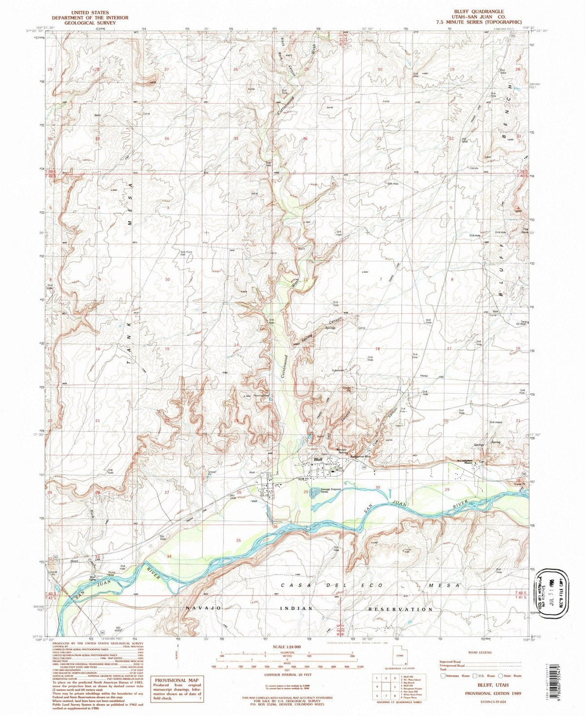 1989 Bluff, UT - Utah - USGS Topographic Map