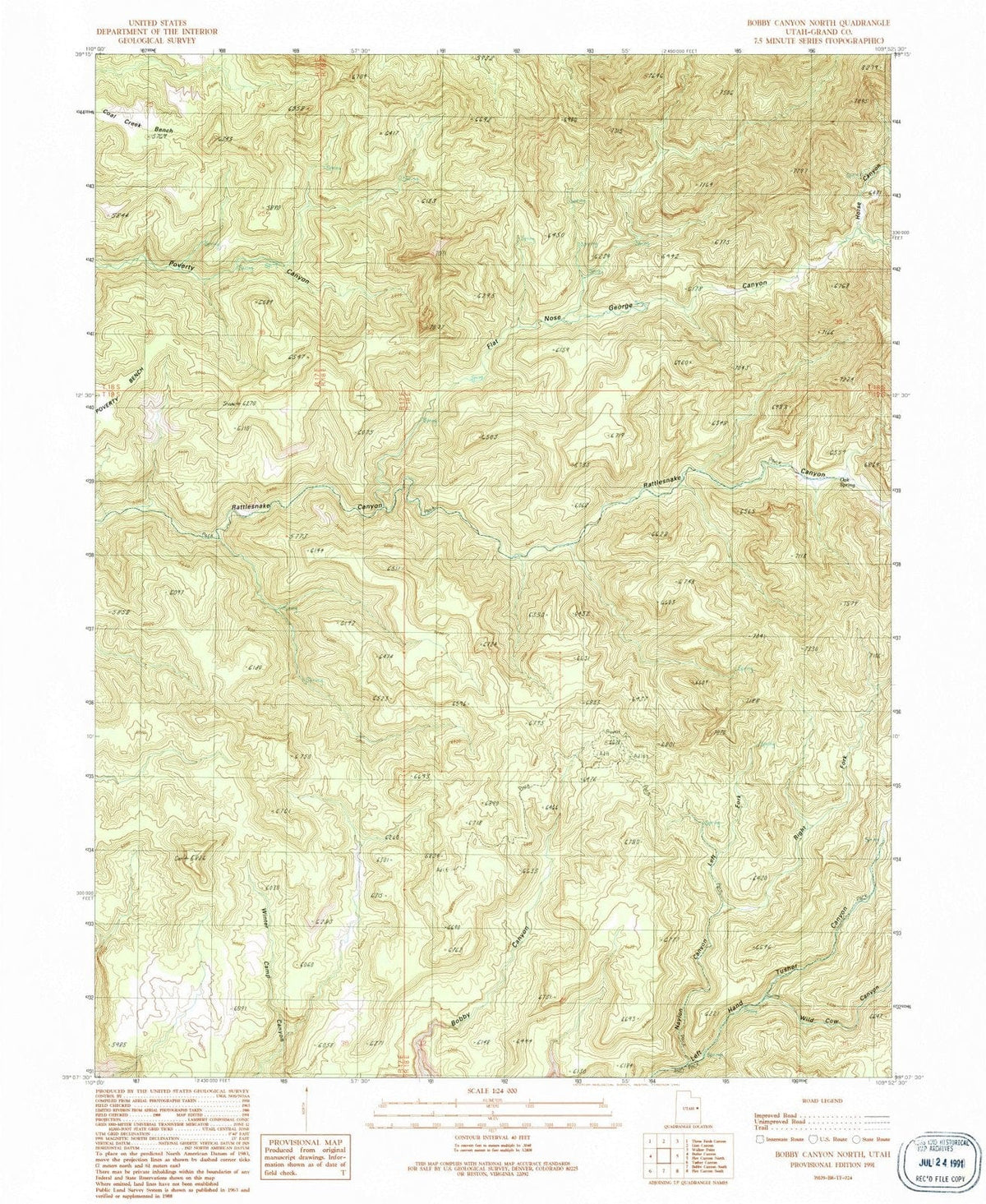1991 Bobby Canyon North, UT - Utah - USGS Topographic Map