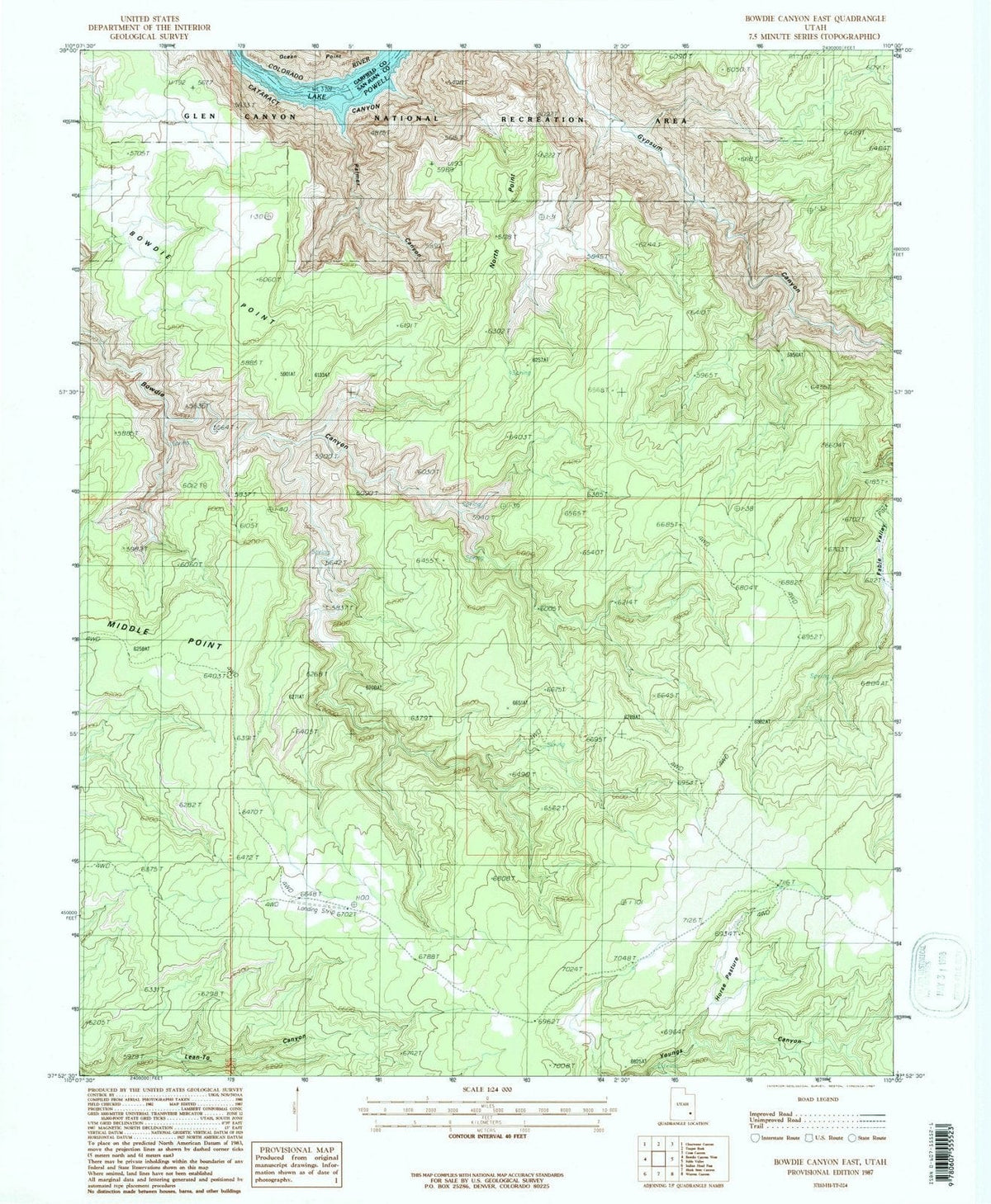 1987 Bowdie Canyon East, UT - Utah - USGS Topographic Map
