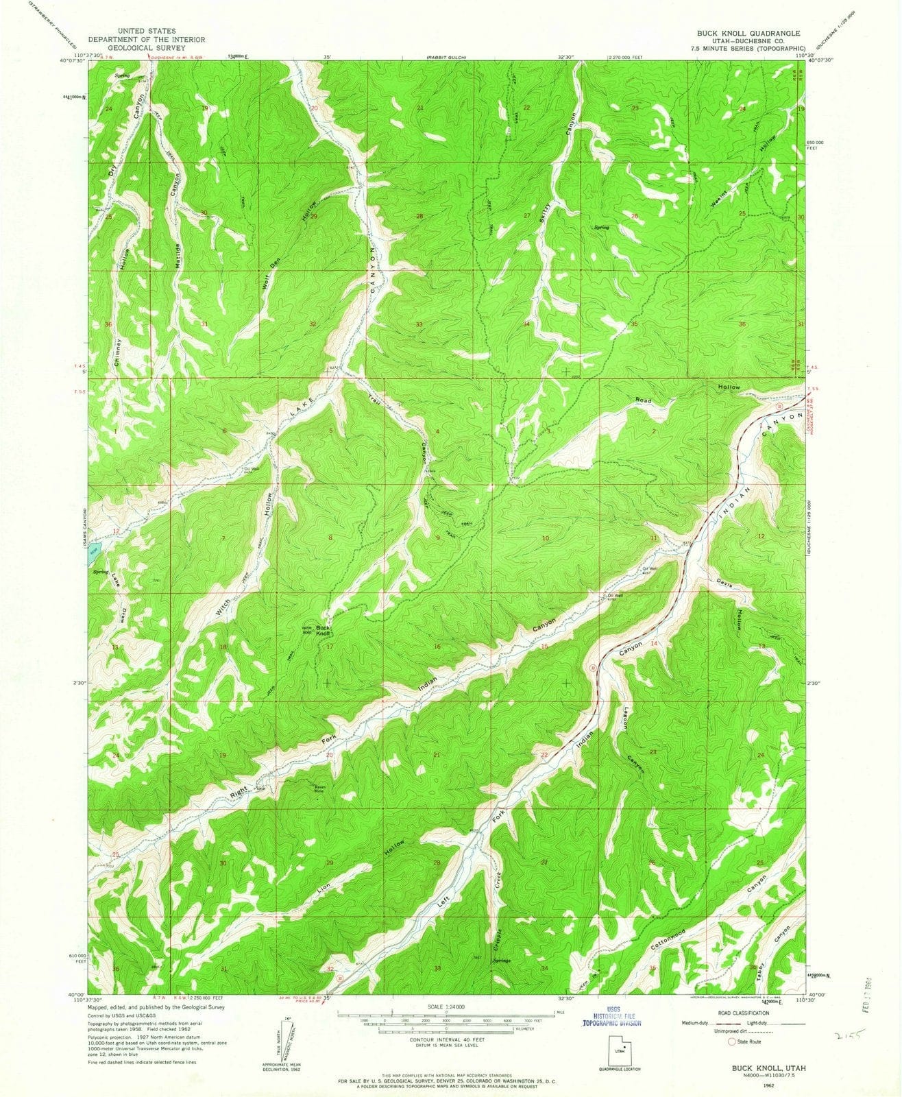 1962 Buck Knoll, UT - Utah - USGS Topographic Map