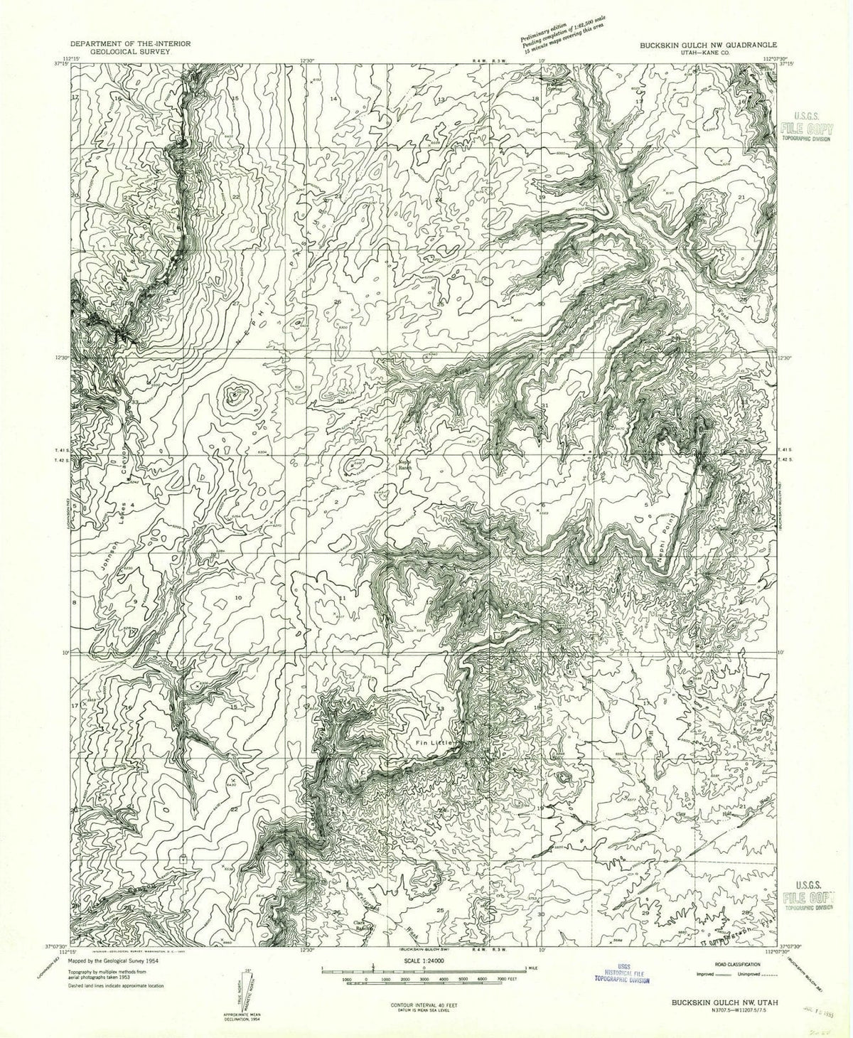 1954 Buckskin Gulch, UT - Utah - USGS Topographic Map v2