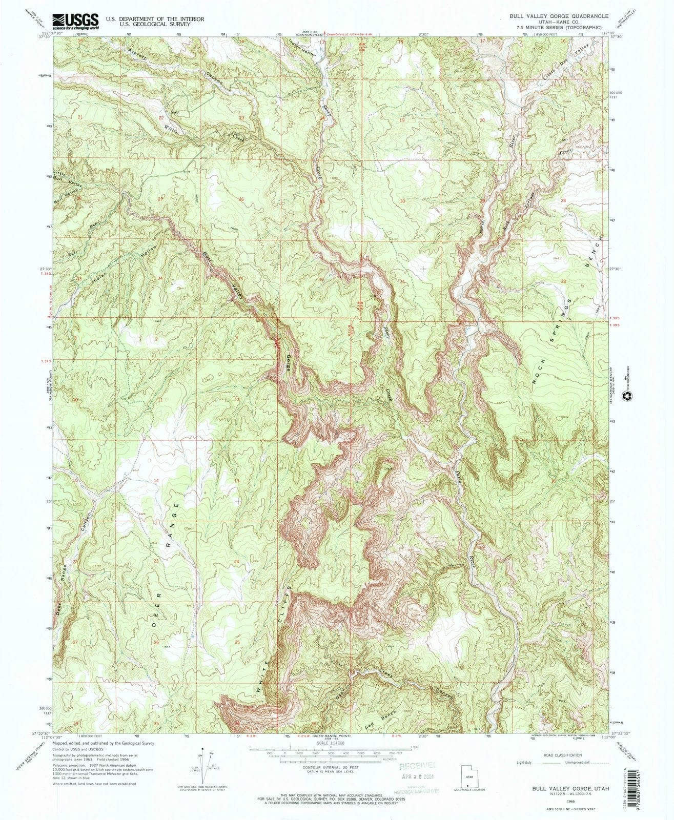 1966 Bull Valley Gorge, UT - Utah - USGS Topographic Map