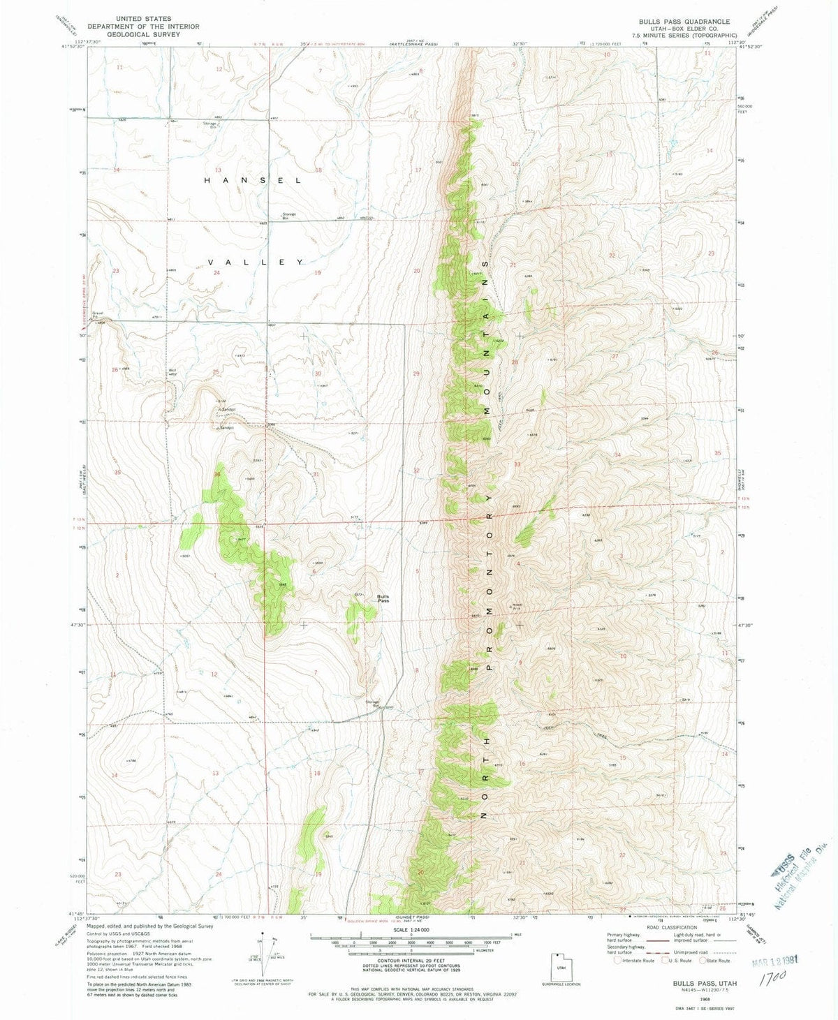 1968 Bulls Pass, UT - Utah - USGS Topographic Map