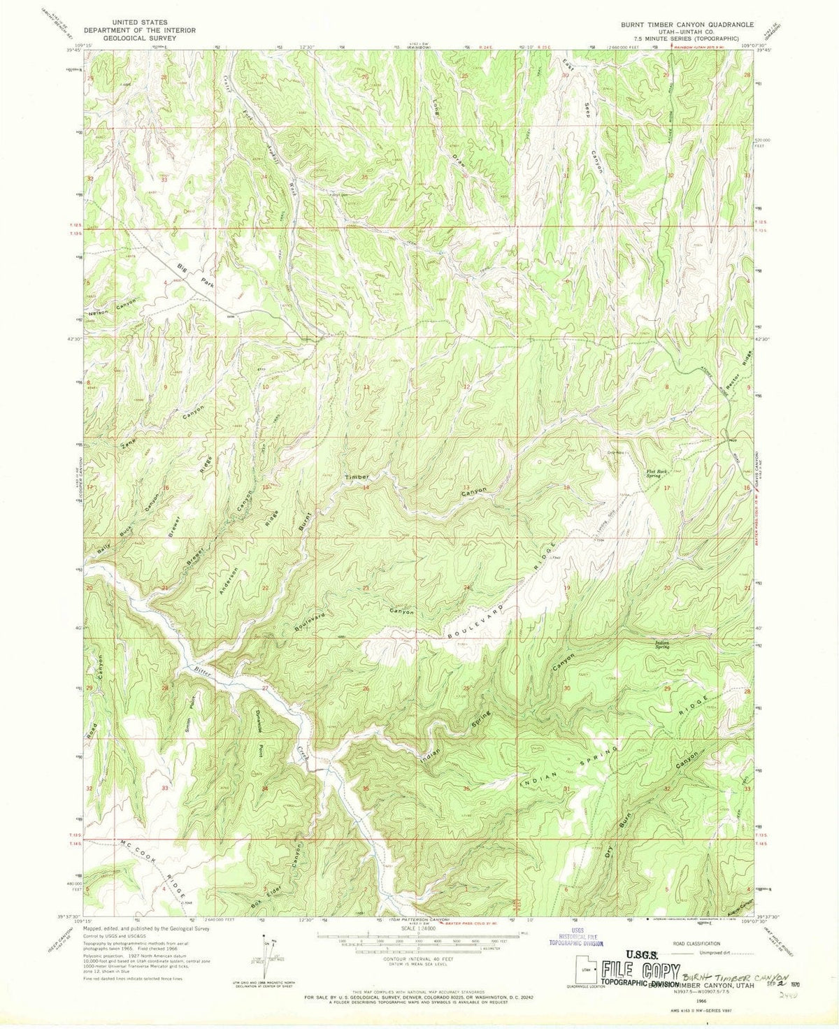 1966 Burnt Timber Canyon, UT - Utah - USGS Topographic Map