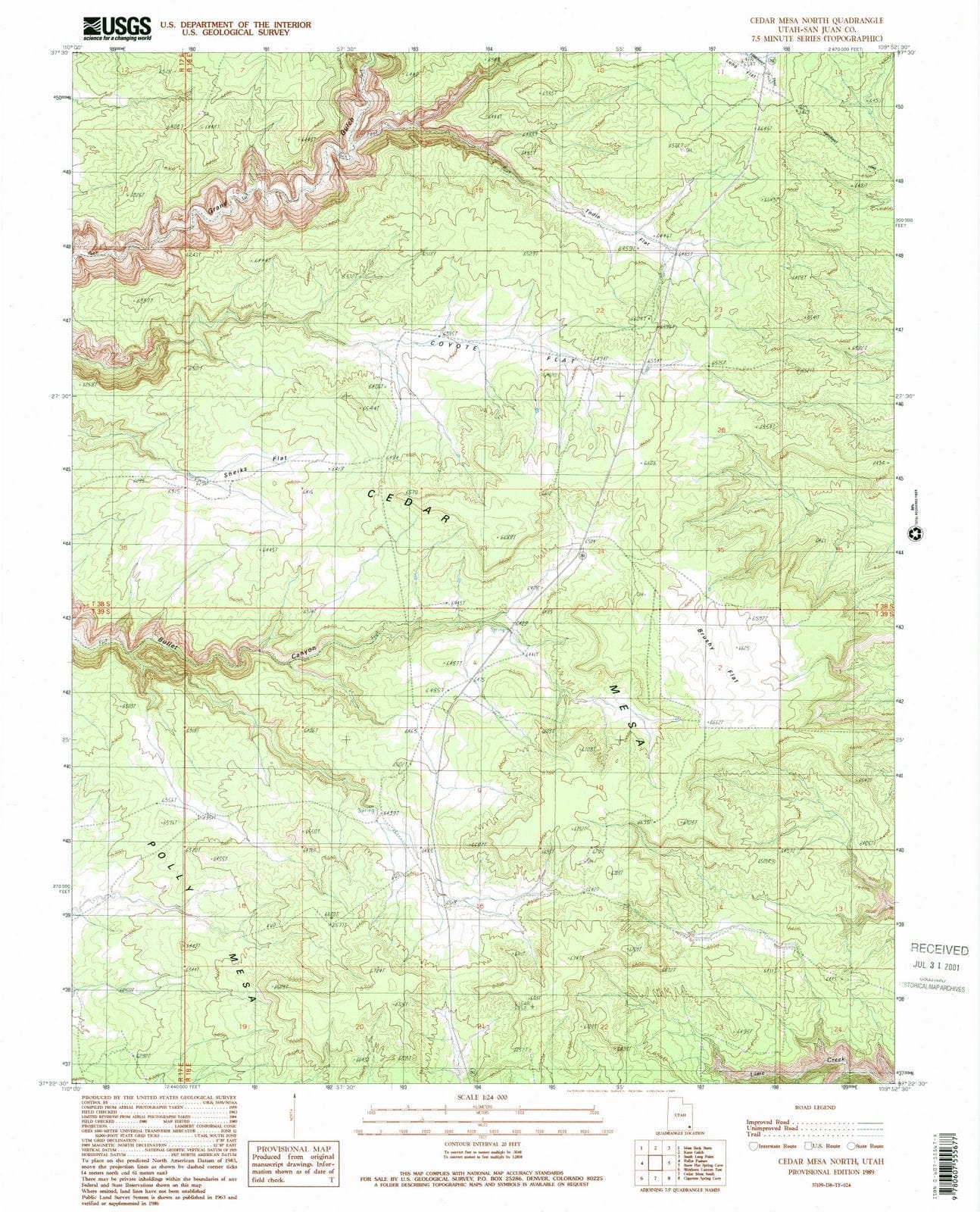 1989 Cedar Mesa North, UT - Utah - USGS Topographic Map