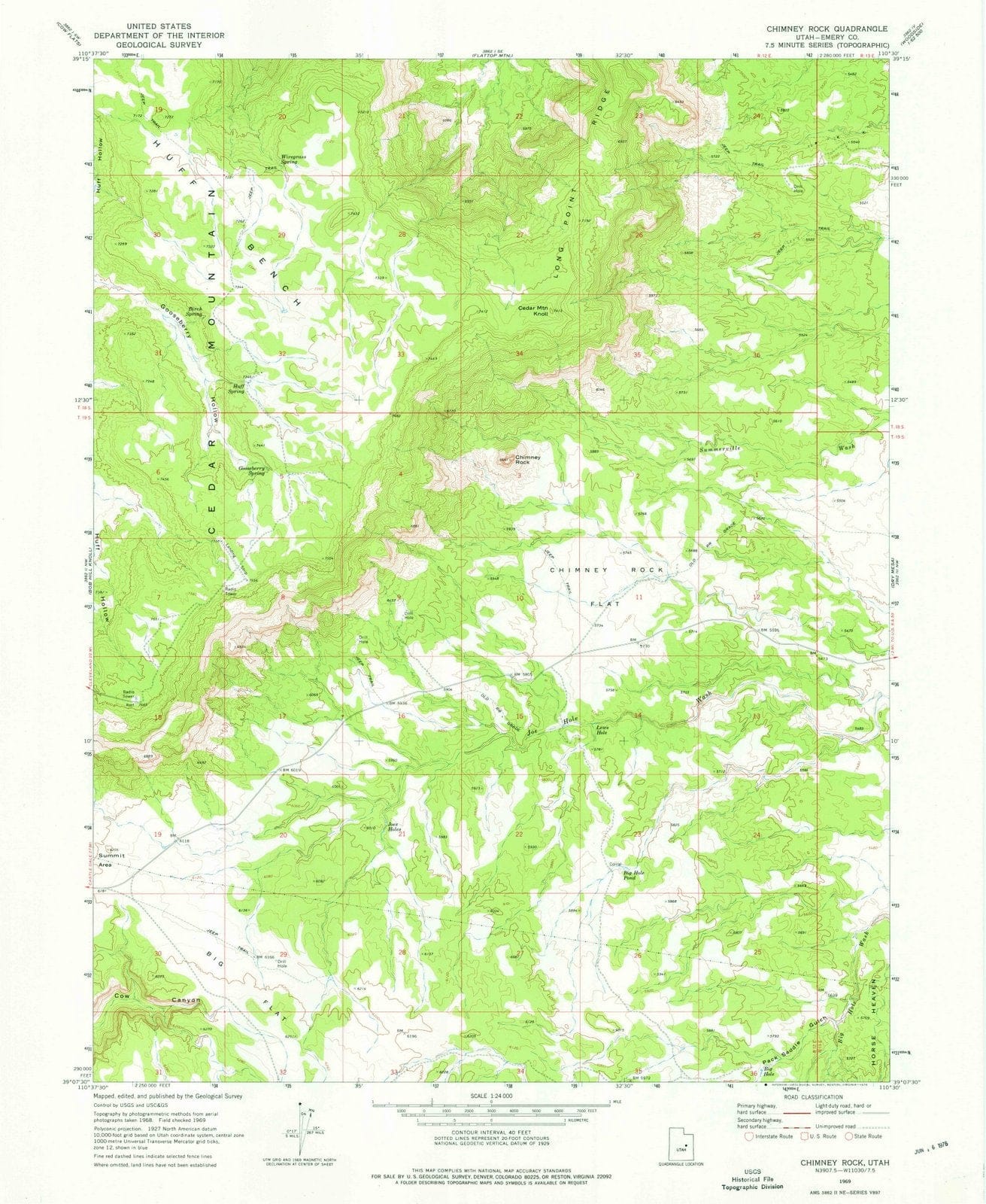 1969 Chimney Rock, UT - Utah - USGS Topographic Map