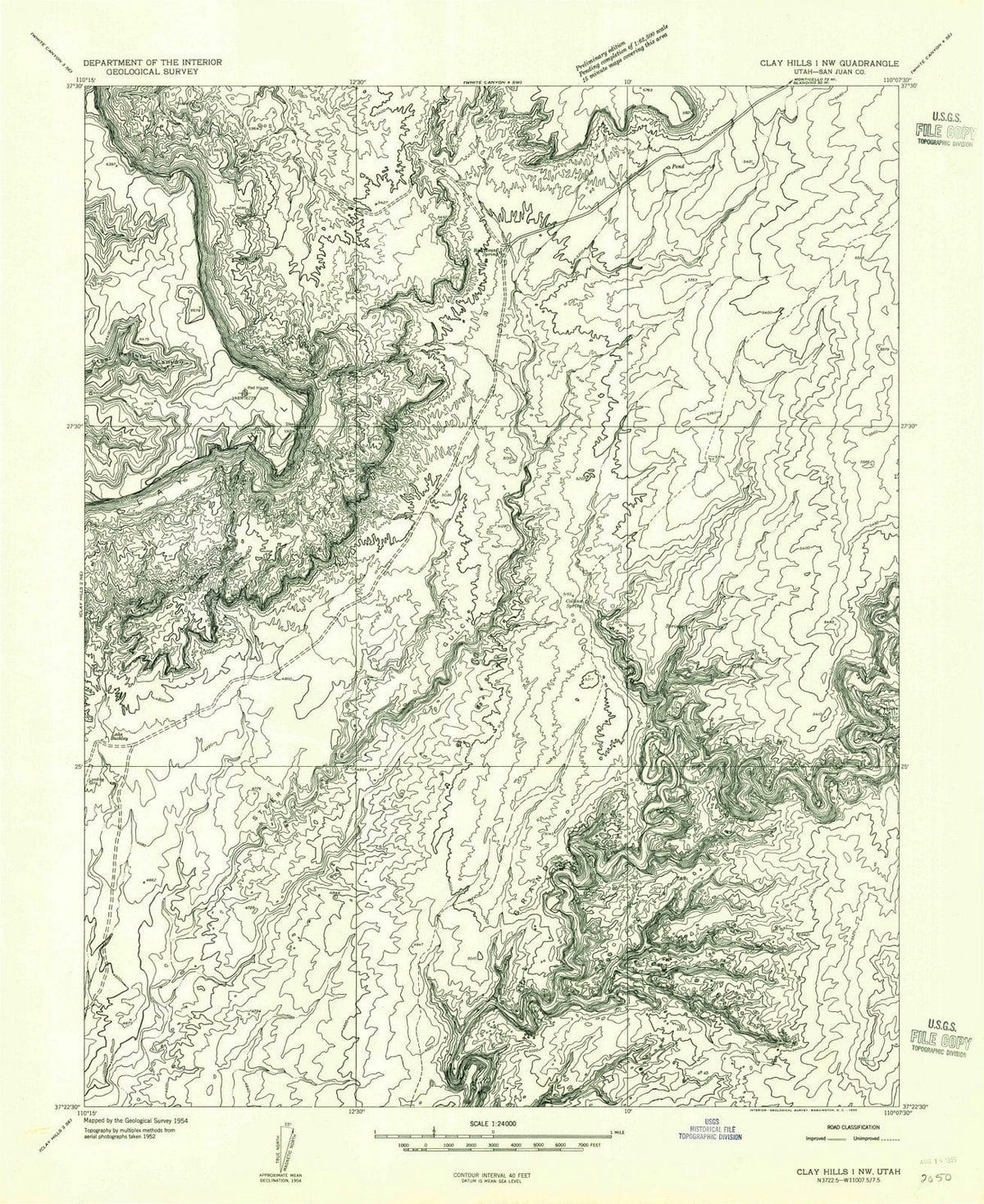 1954 Clay Hills 1, UT - Utah - USGS Topographic Map