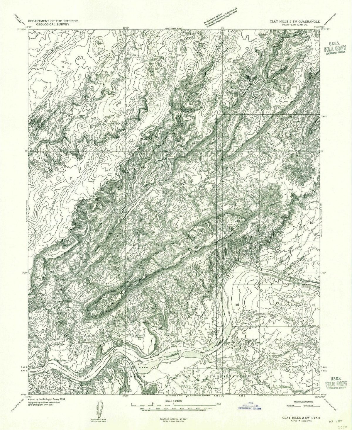 1954 Clay Hills 2, UT - Utah - USGS Topographic Map v3