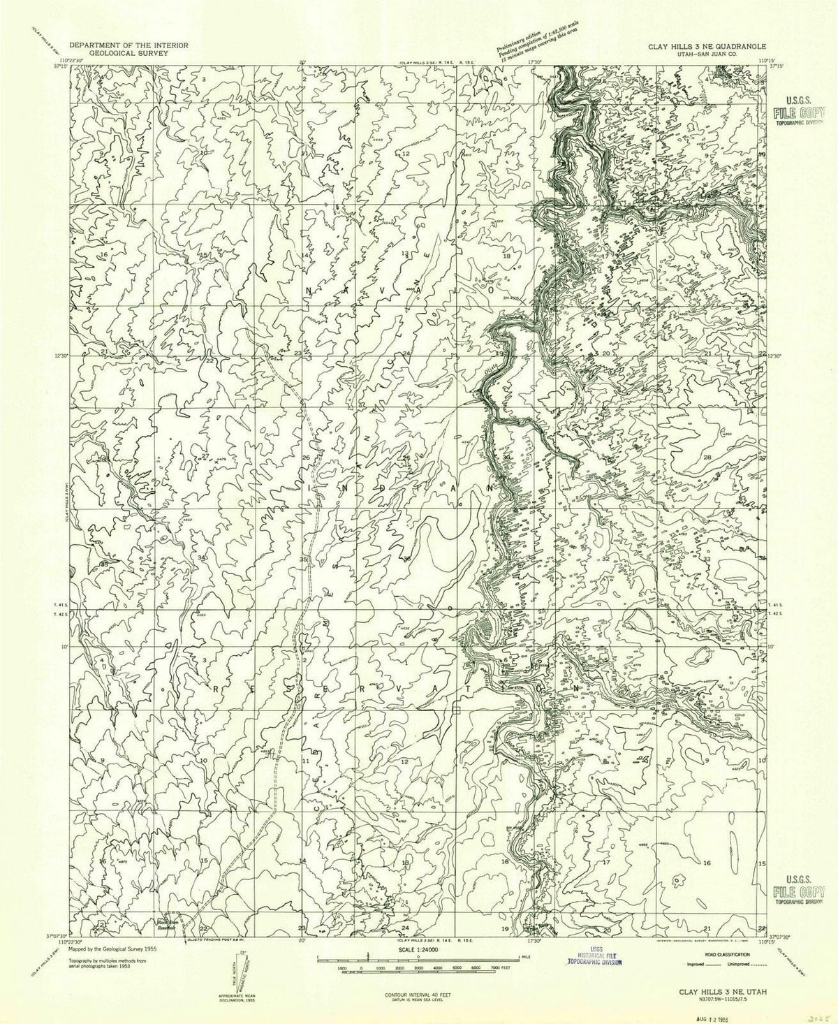 1954 Clay Hills 3, UT - Utah - USGS Topographic Map