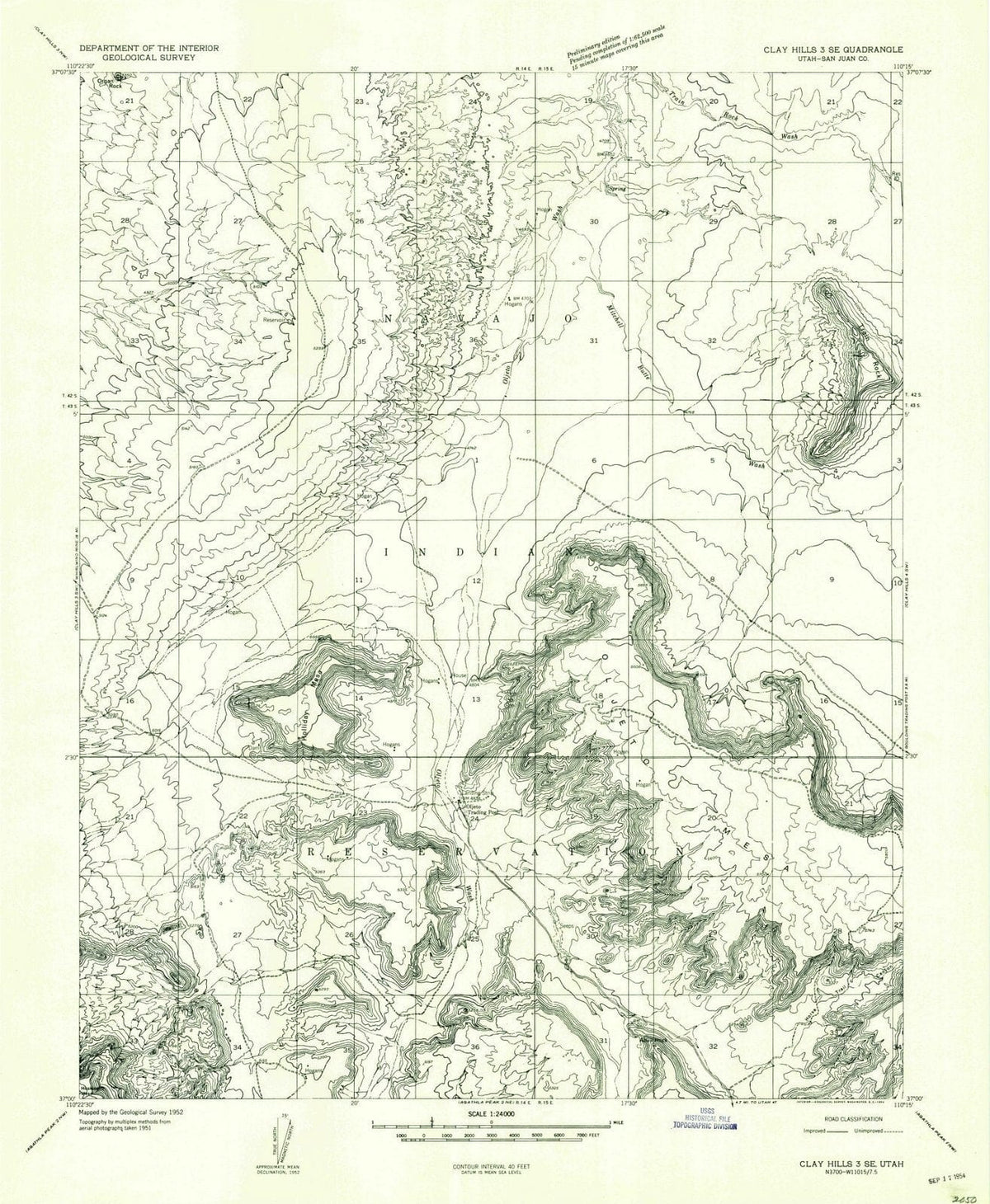 1952 Clay Hills 3, UT - Utah - USGS Topographic Map v2