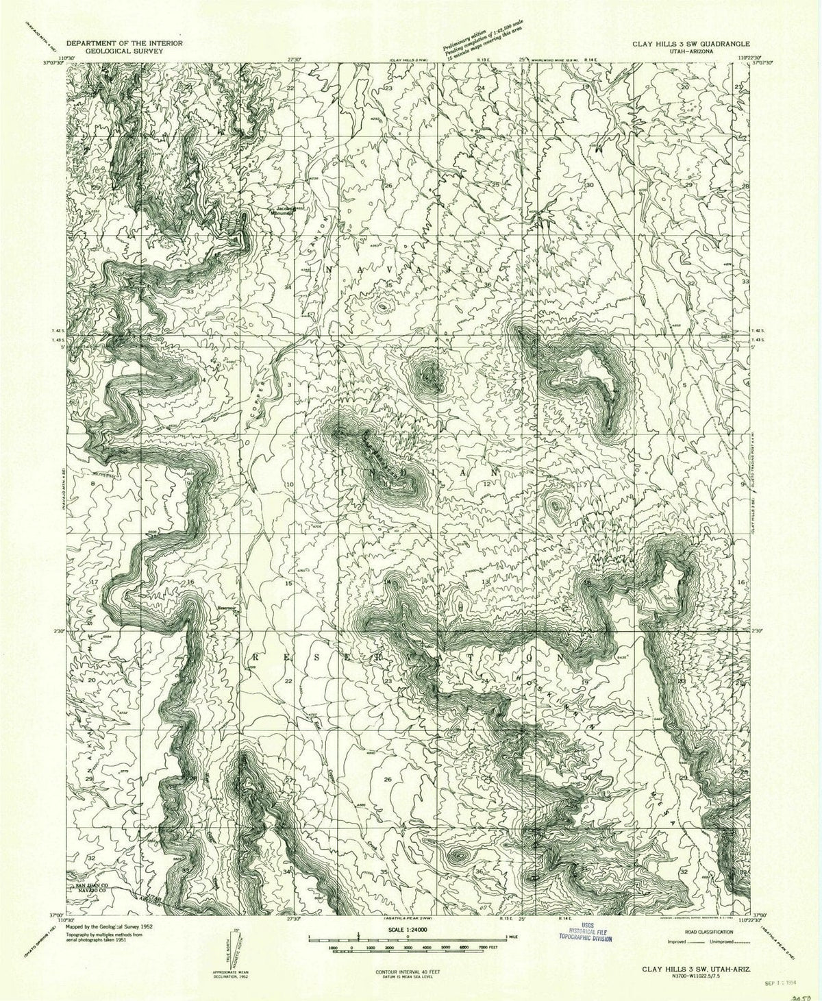 1952 Clay Hills 3, UT - Utah - USGS Topographic Map v3