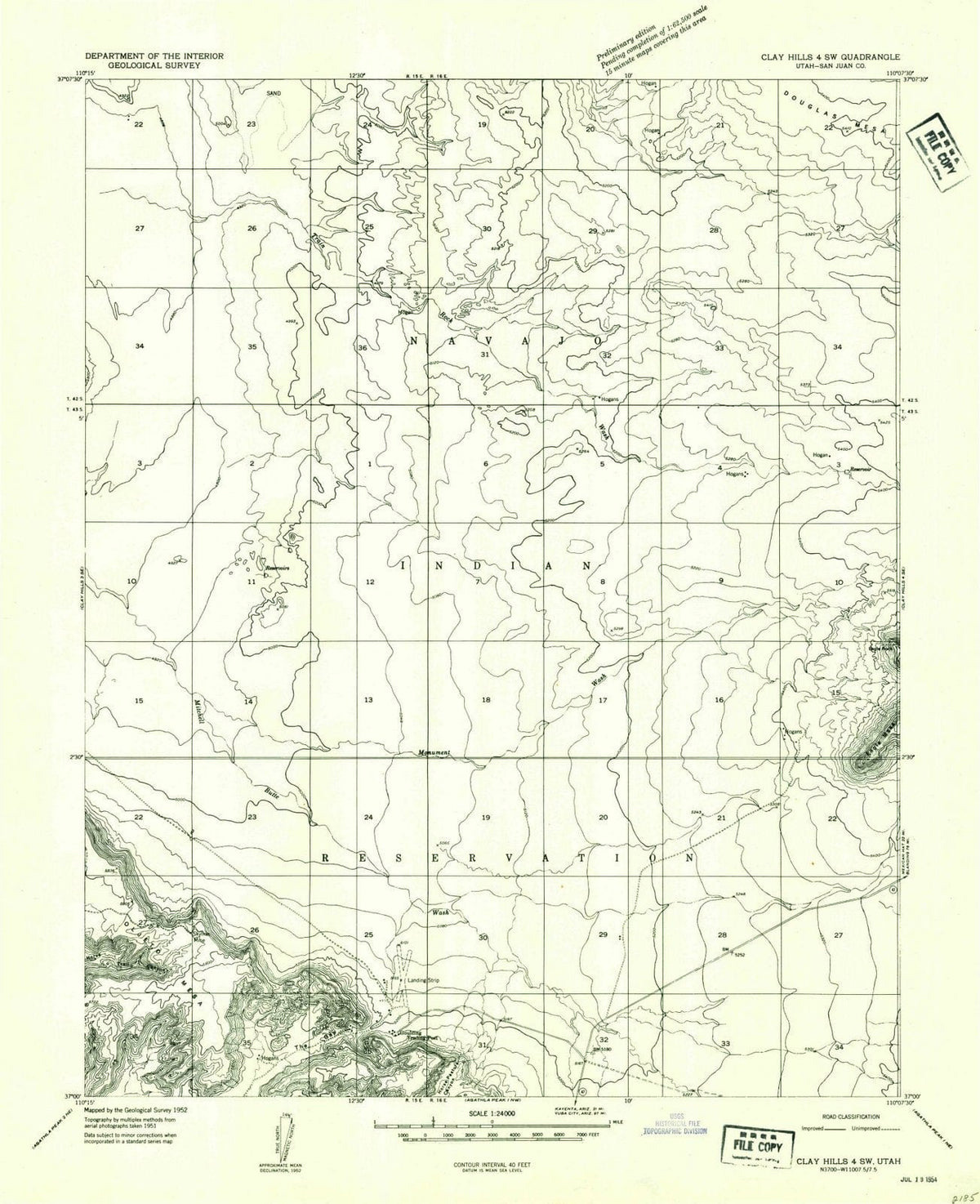 1952 Clay Hills 4, UT - Utah - USGS Topographic Map v2