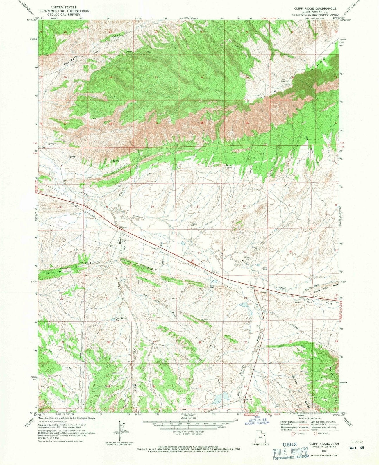 1968 Cliff Ridge, UT - Utah - USGS Topographic Map