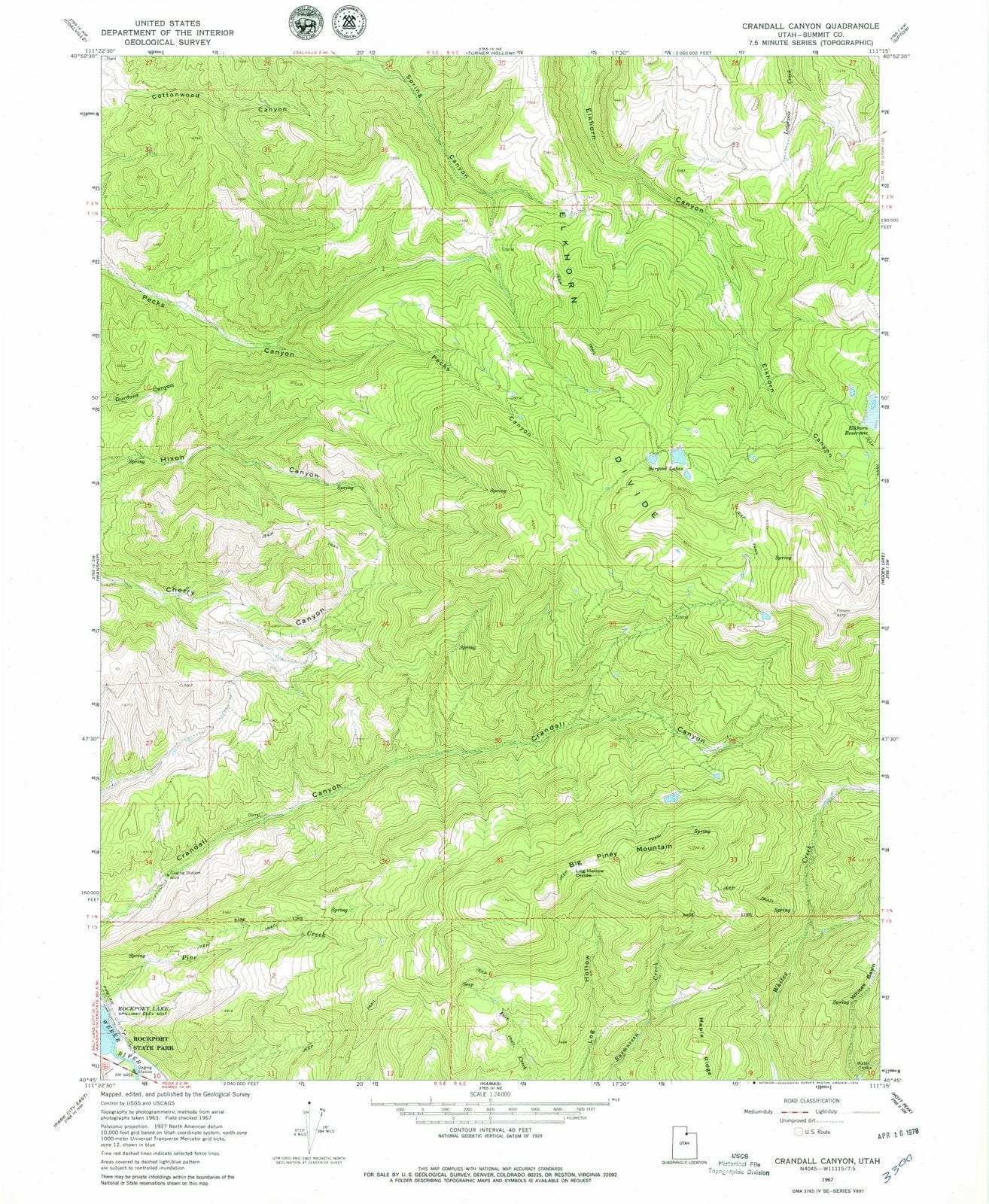 1967 Crandall Canyon, UT - Utah - USGS Topographic Map