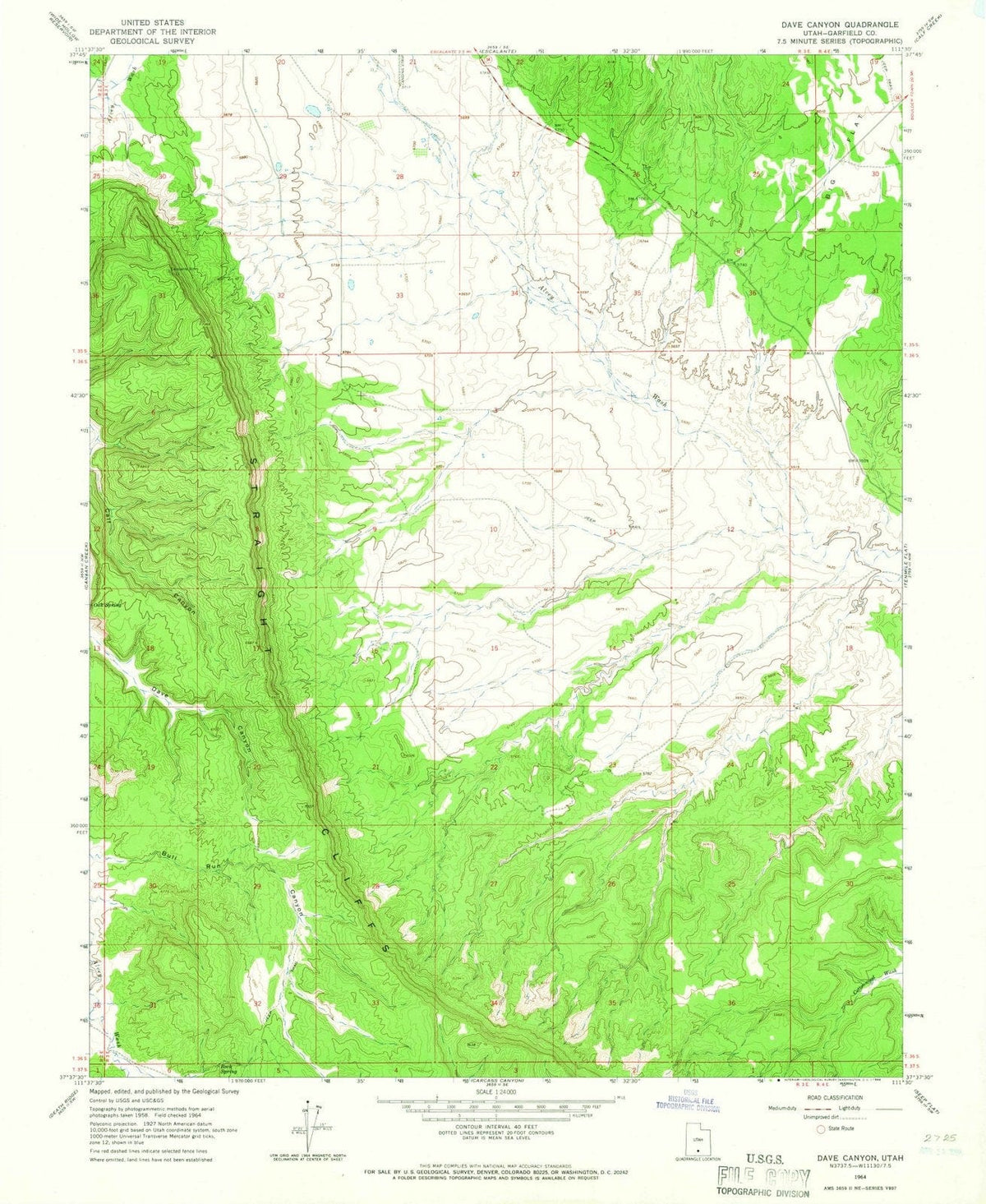 1964 Dave Canyon, UT - Utah - USGS Topographic Map