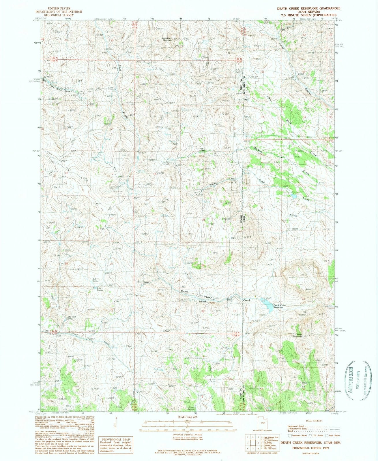 1989 Death Creek Reservoir, UT - Utah - USGS Topographic Map