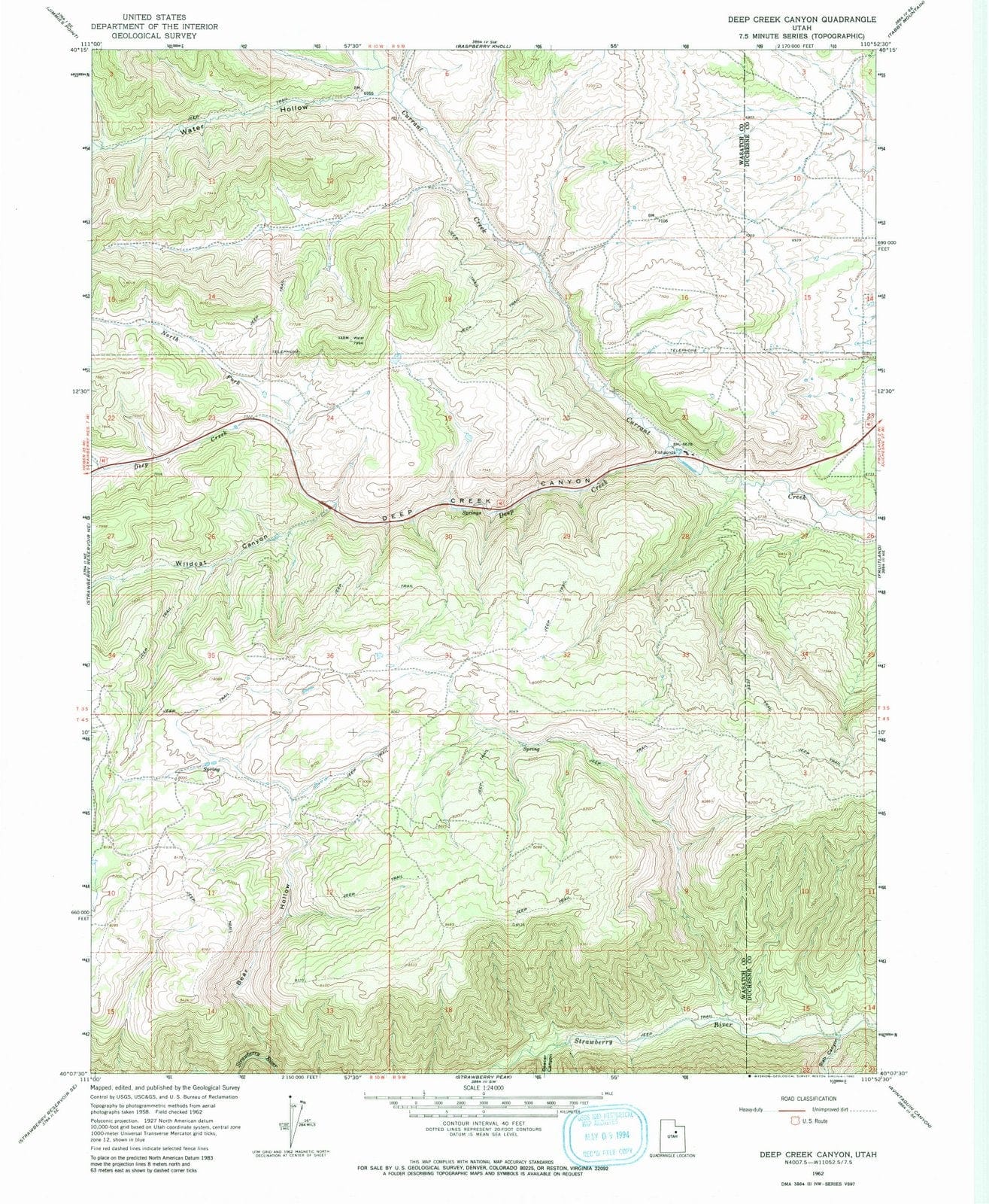 1962 Deep Creek Canyon, UT - Utah - USGS Topographic Map