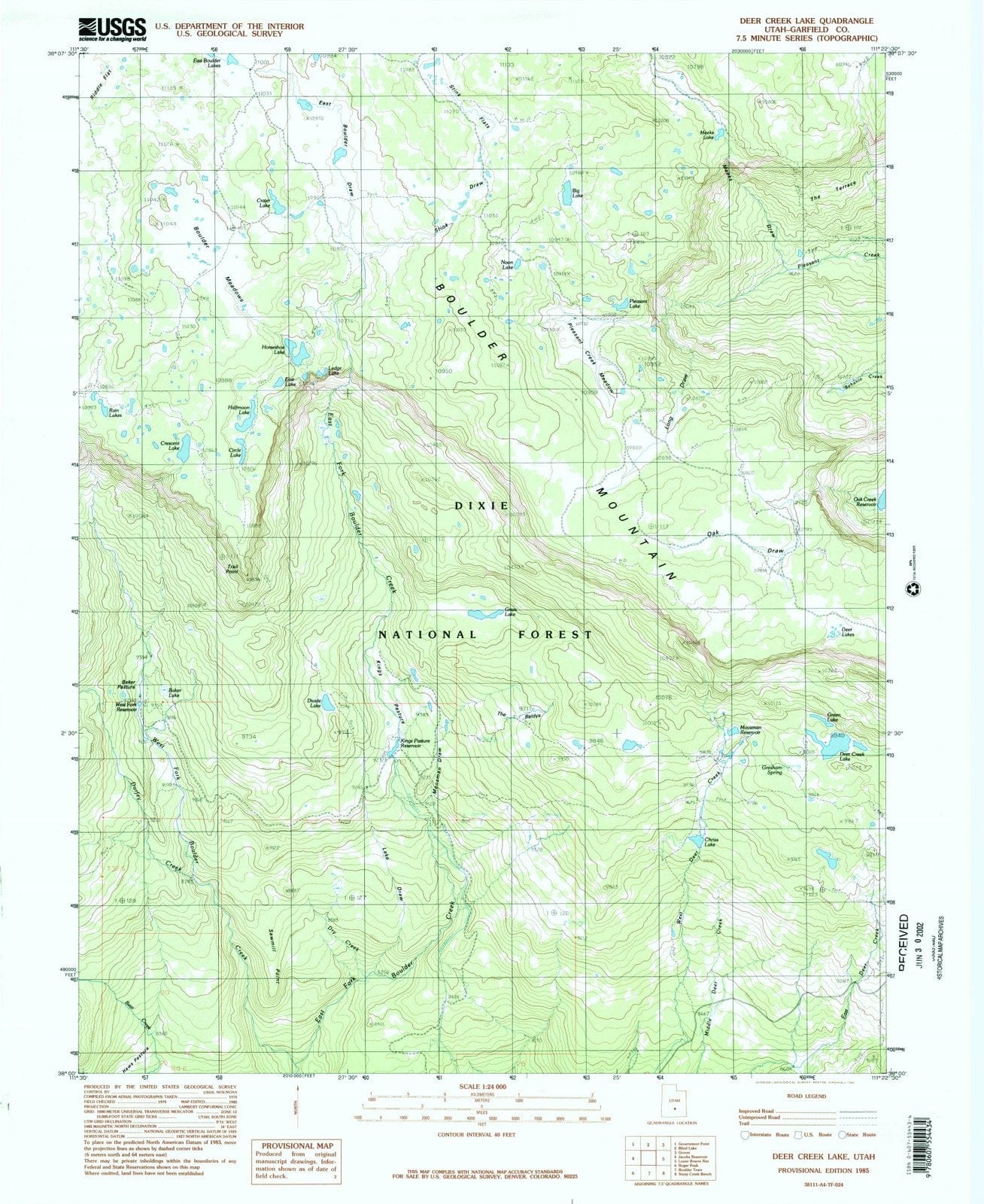 1985 Deer Creek Lake, UT - Utah - USGS Topographic Map