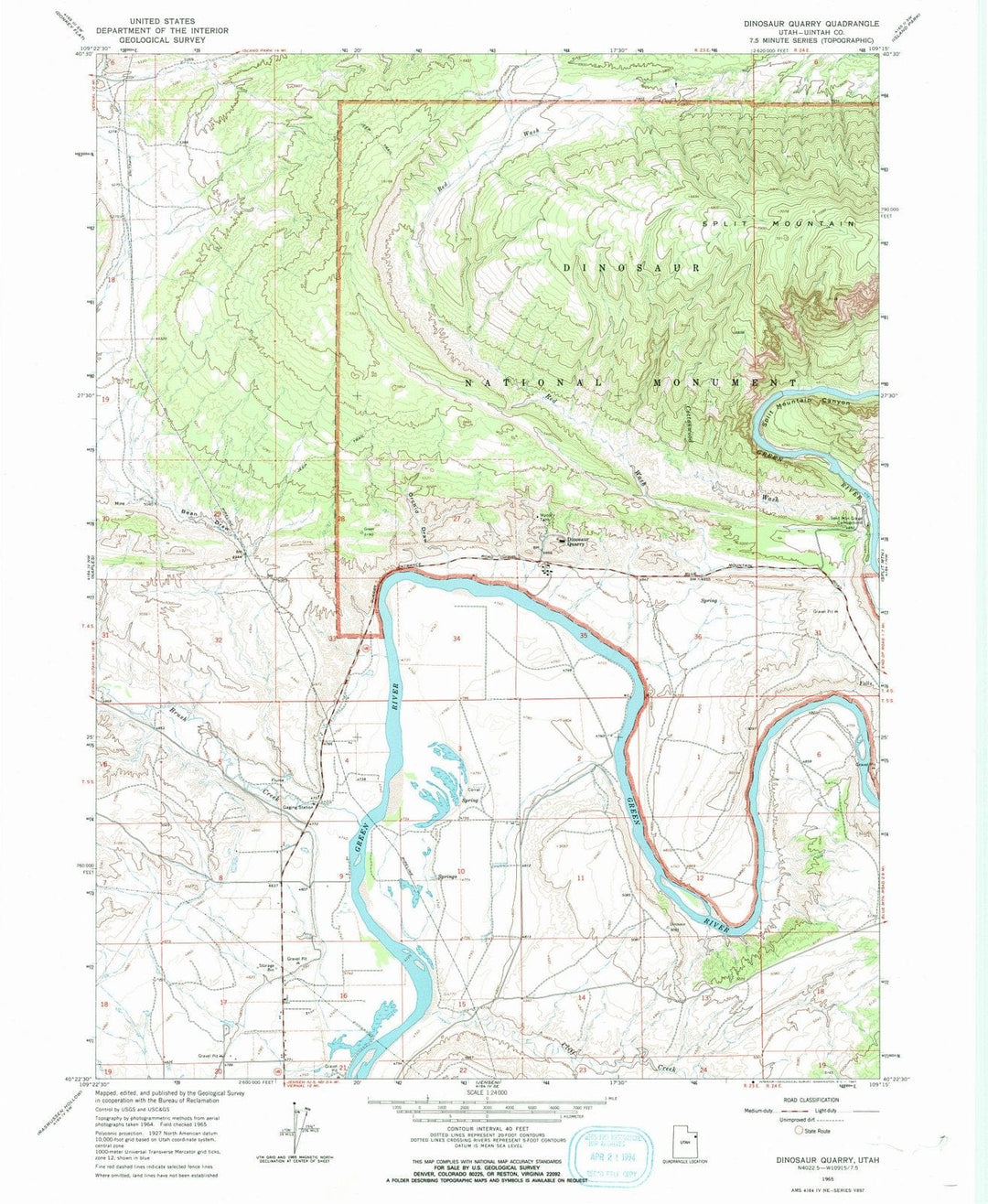 1965 Dinosaur Quarry, UT - Utah - USGS Topographic Map