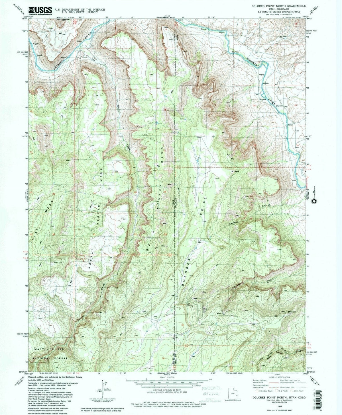 1985 Dolores Point North, CO - Colorado - USGS Topographic Map