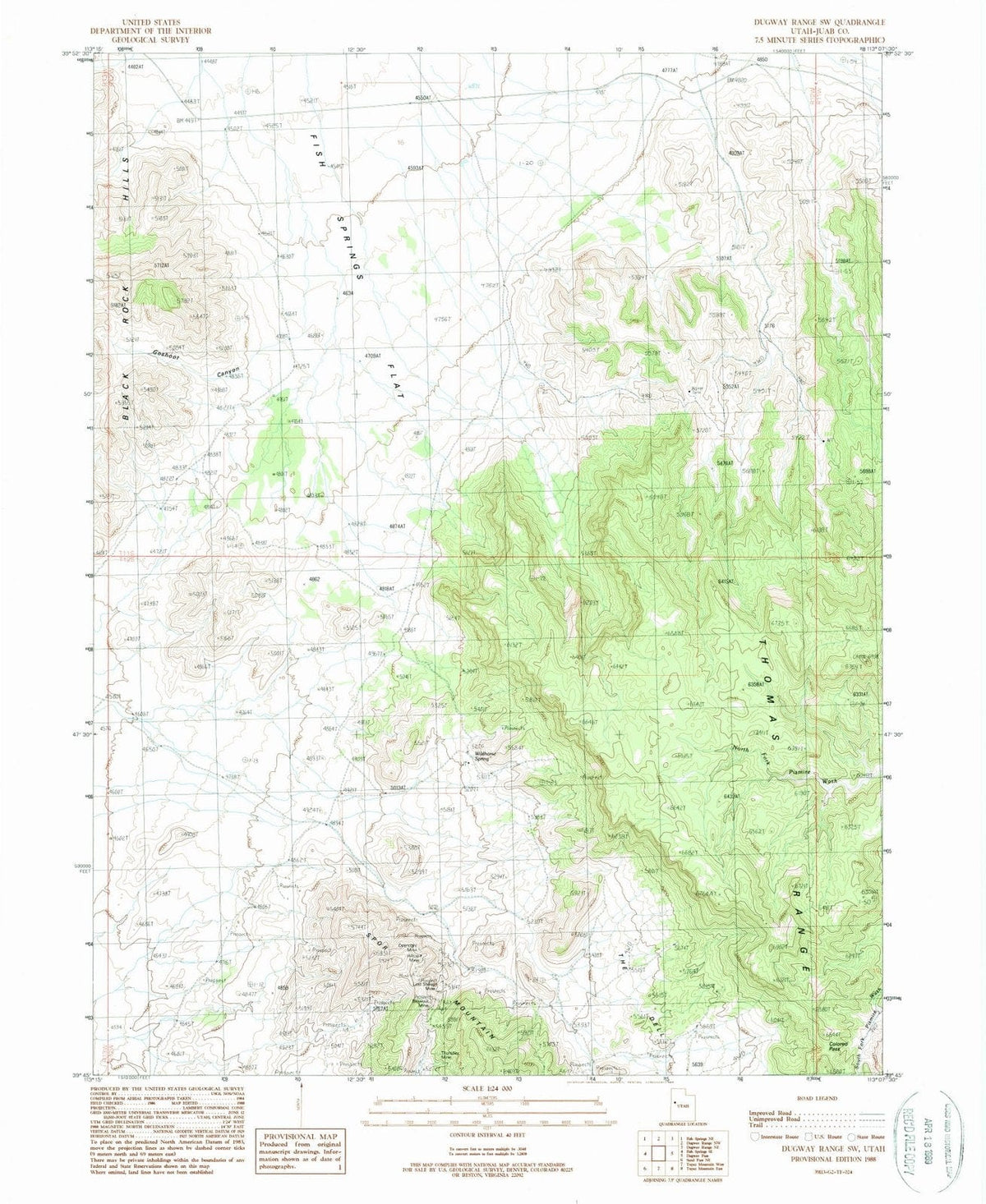 1988 Dugway Range, UT - Utah - USGS Topographic Map