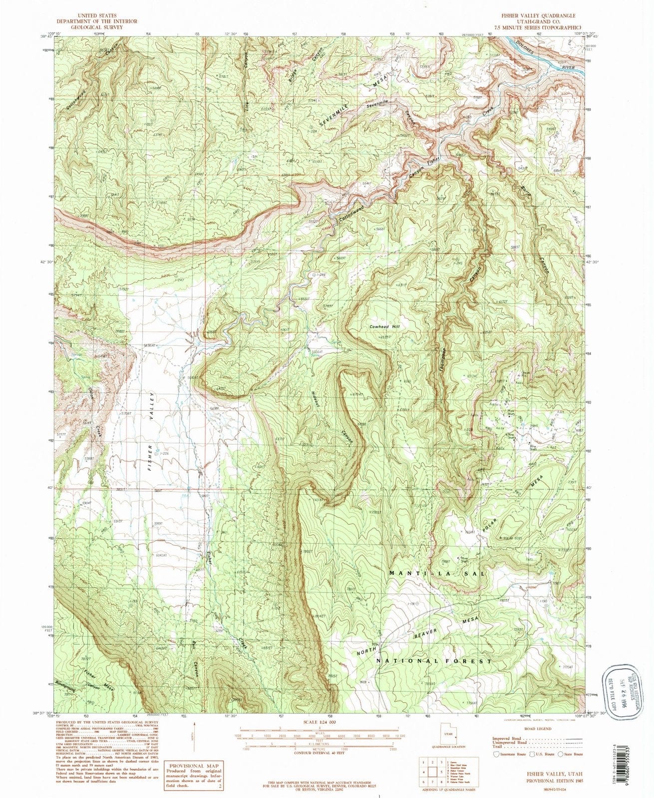 1985 Fisher Valley, UT - Utah - USGS Topographic Map