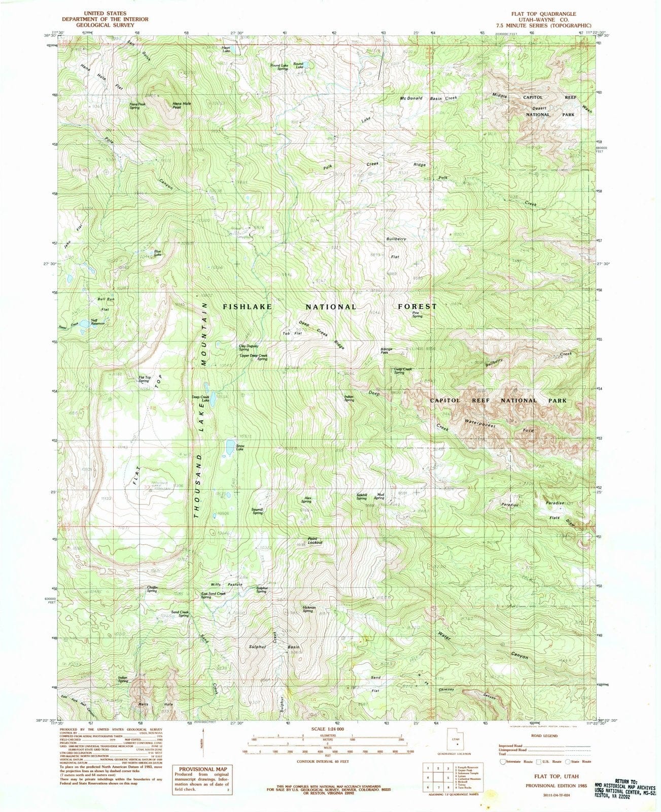 1985 Flat Top, UT - Utah - USGS Topographic Map