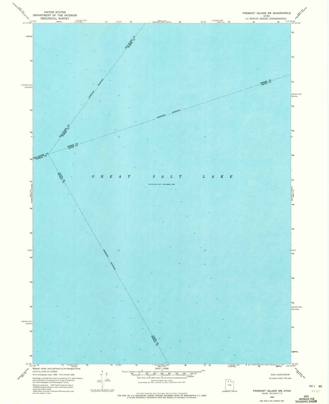1968 Fremont Island, UT - Utah - USGS Topographic Map
